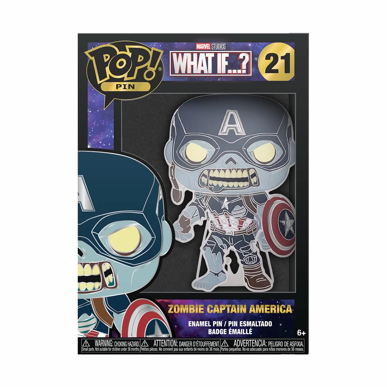Loungefly POP! Duża emaliowana przypinka MARVEL: Marvel - Kapitan Ameryka - What If - ZOMBIE CAPTAIN AMERICA - Marvel What If emaliowane przypinki - urocza kolekcjonerska nowość broszka - do plecaków