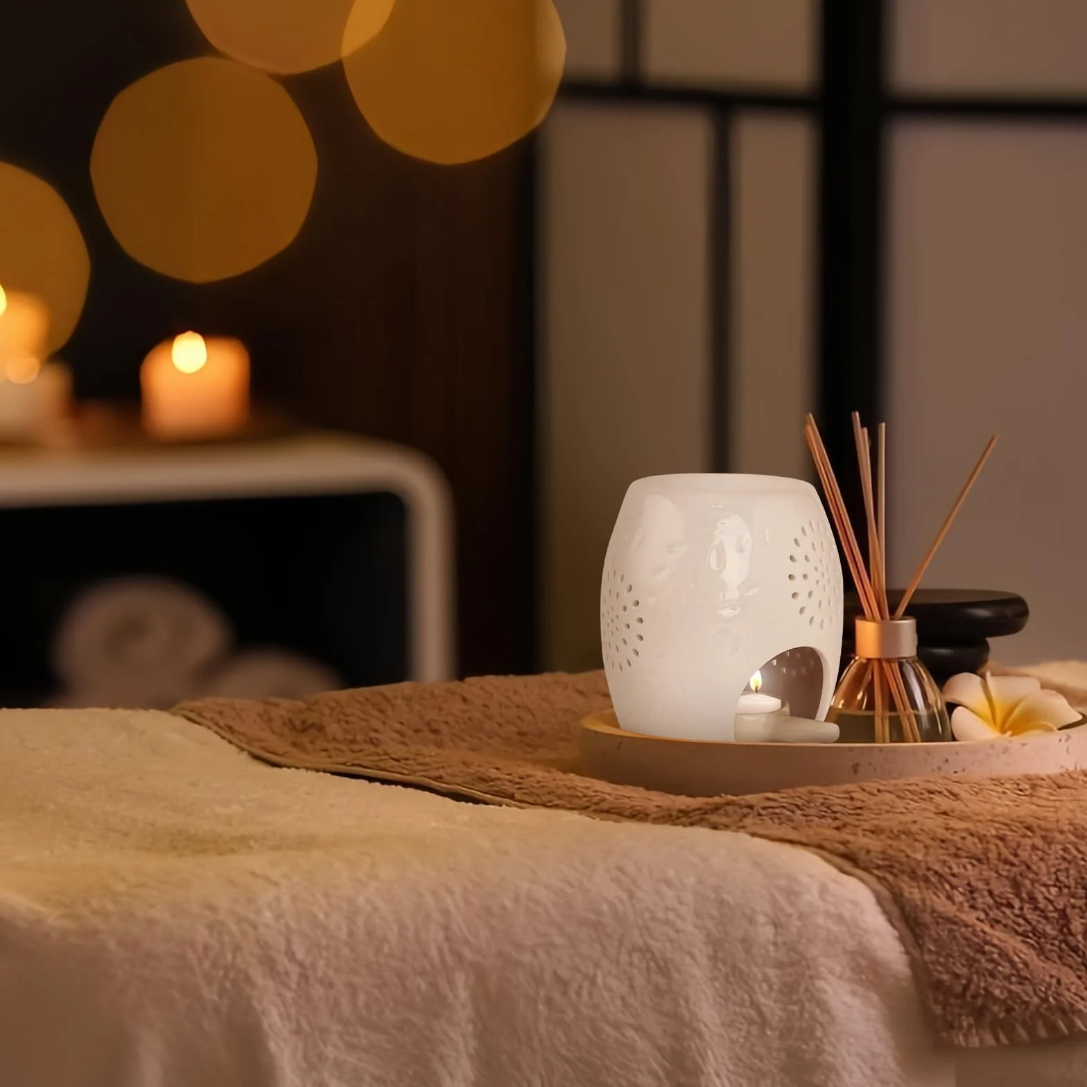 Ceramiczna lampa zapachowa tealight z uchwytem na podgrzewacze do olejków eterycznych i wosku