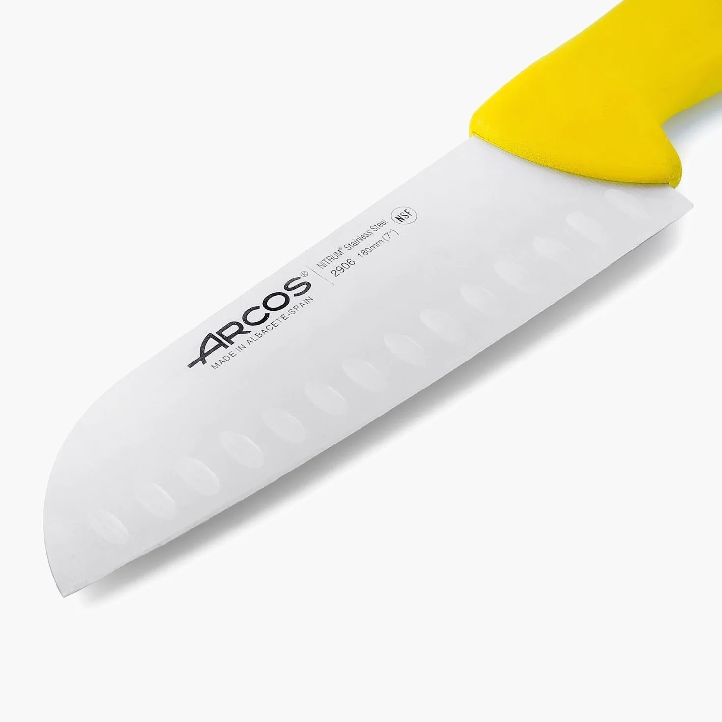 Arcos 290600 seria 2900-santoku azjatycki nóż nóż nóż nóż nitrm 180 mm (7,09 cala) - uchwyt polipropylenowy żółty kolor, 18/8 stal nierdzewna