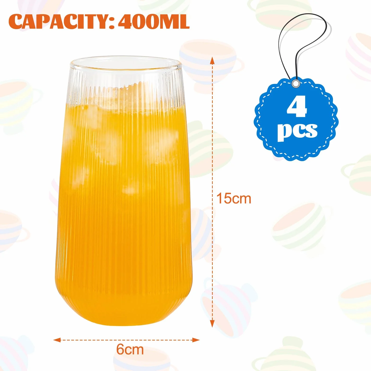 Auauraintt Szklanki do Latte Macchiato i Cappuccino - 4 Sztuki, 500 ml, Prążkowane Kubki Szklane, Przezroczyste, Odporne na Wysoką Temperaturę, do Margarity, Koktajli, Kawy