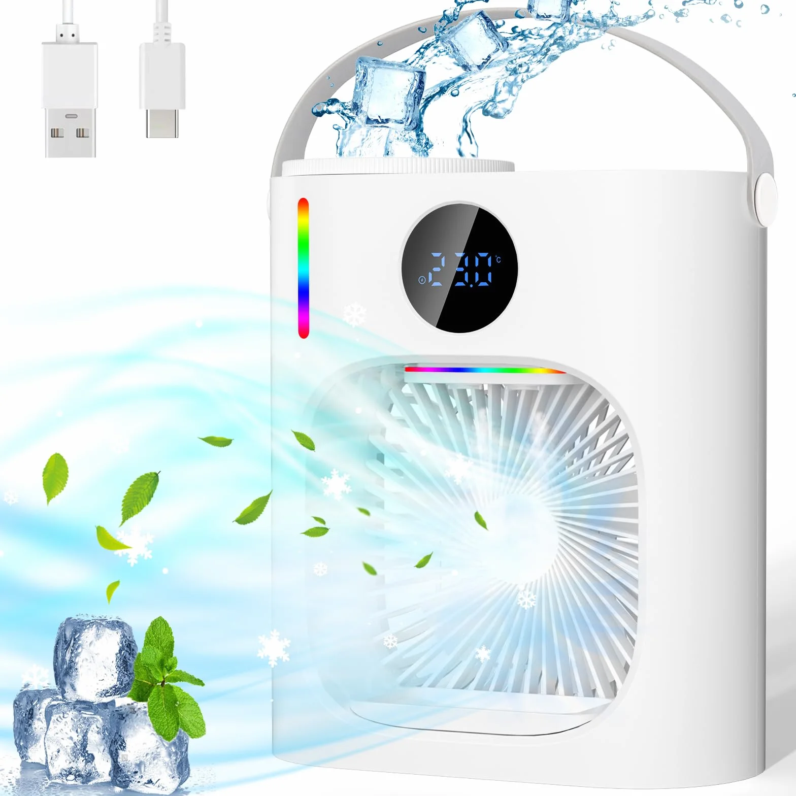 Mobilny klimatyzator 4 w 1 z chłodną mgiełką 900 ml przenośny mini wentylator USB 3 prędkości 7 kolorów światła
