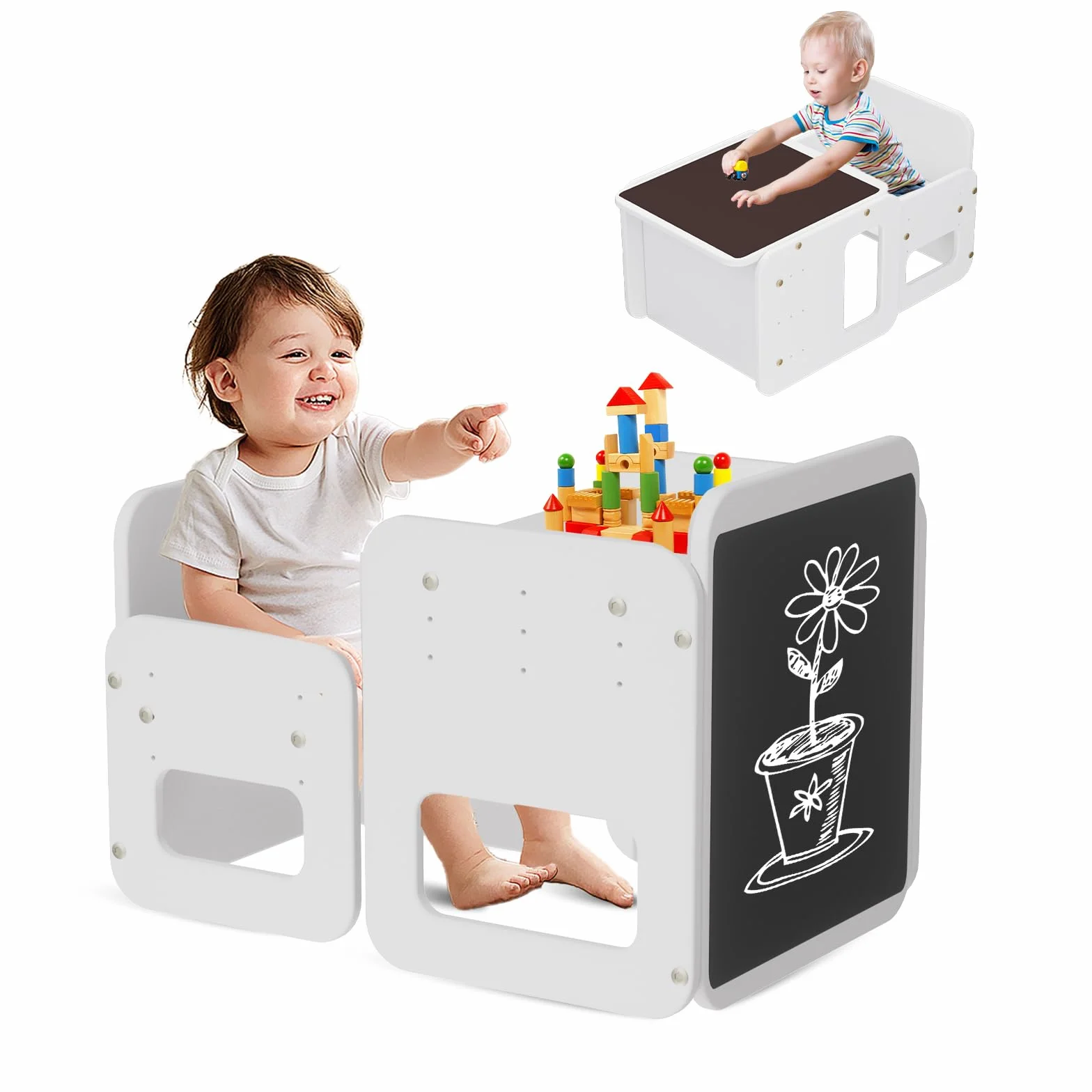 Drewniany stół Montessori 2 w 1 z tablicą dla dziecka