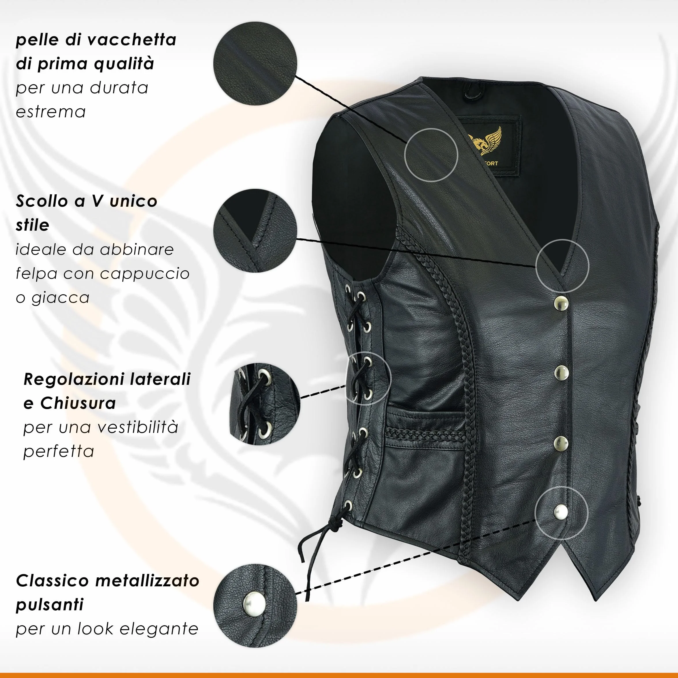 Leatherick Damska pleciona skórzana kamizelka w stylu motocyklisty