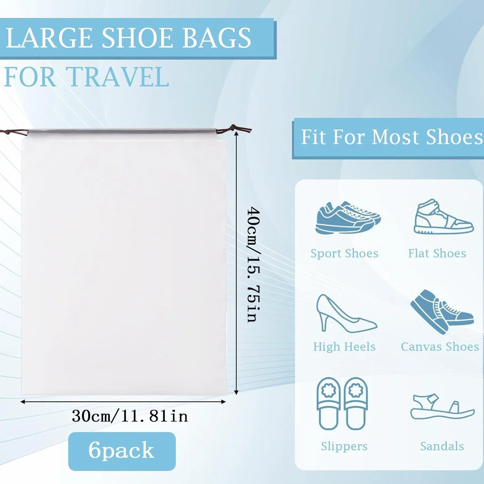 Shoe Bag 6-Piece Transparent Drawstring Backpack Large Clear Travel Organizer Pouches for Shoes Portable Storage Suitcase Train Travel Durable Lightweight