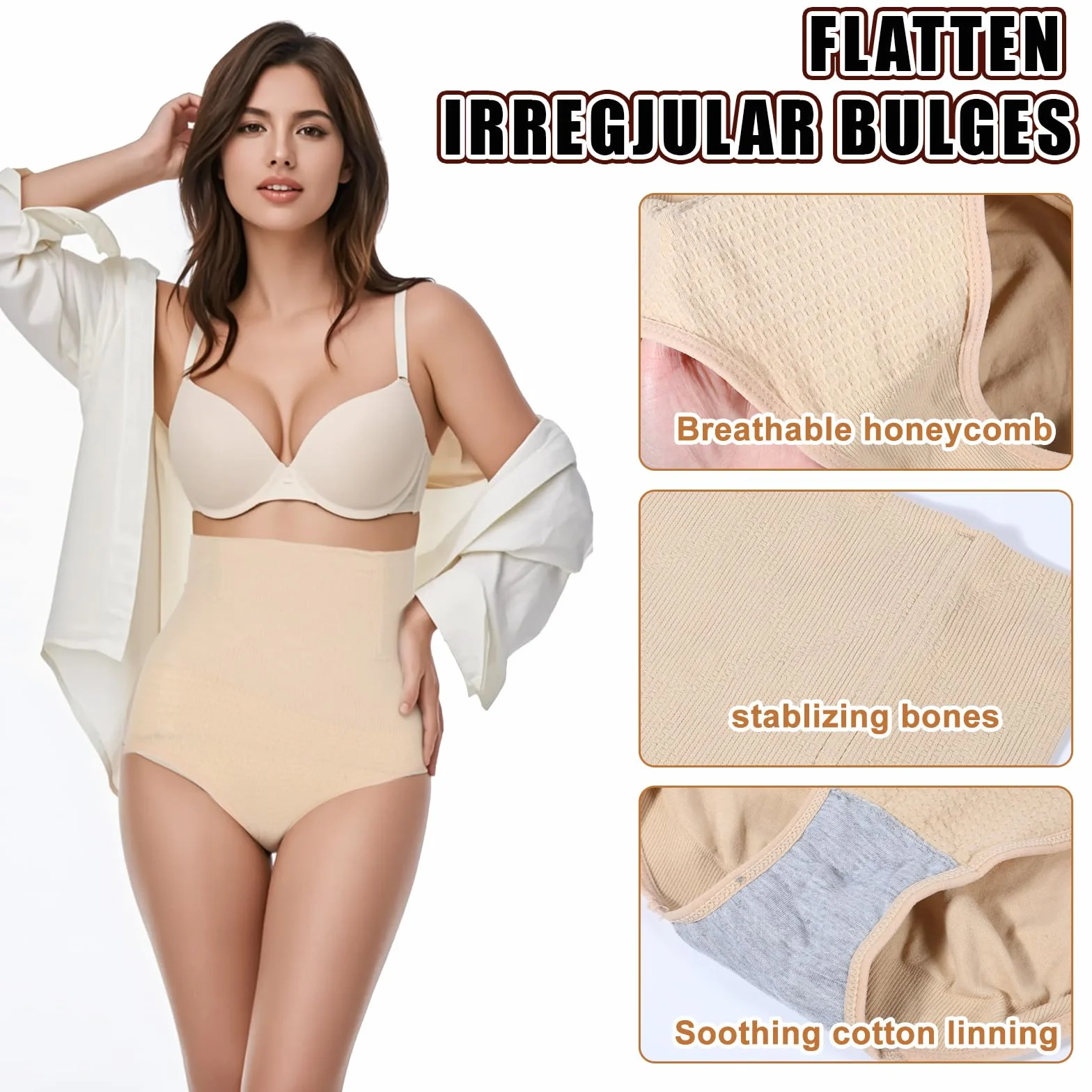 Qianyu Bielizna modelująca brzuch kontrola ciała modelująca brzuch kontrola majtek bielizna wygodne wyszczuplające majtki z wysokim stanem klapsy dla kobiet, Kolor, M-XL