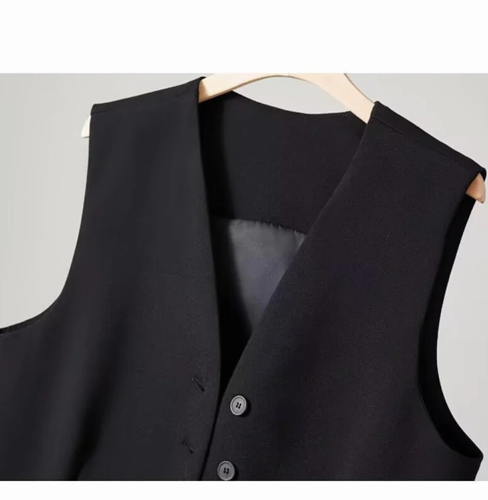 Damska kamizelka bez rękawów Blazer, elegancka smukła biurowa kamizelka płaszcz Retro Party kamizelka, V-hals kamizelka, czarny, XL
