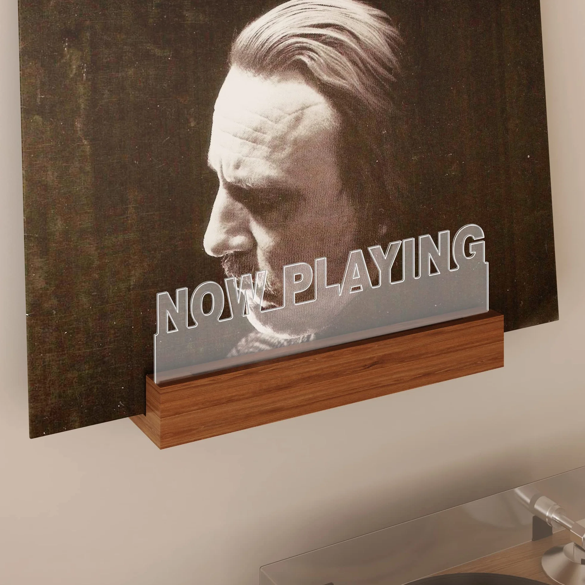 Vinyl Record Stojak ścienny drewniany akrylowy uchwyt do przechowywania z ciepłym białym światłem