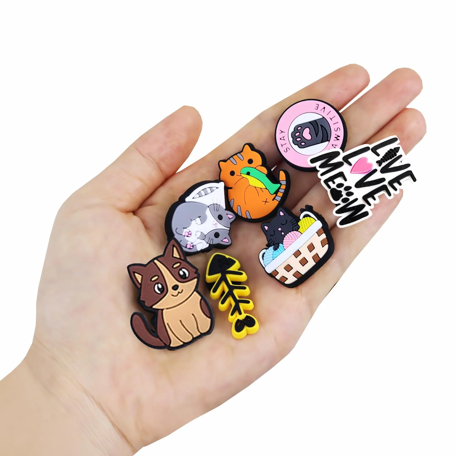 Pwsap Urocze zawieszki do butów w kształcie kota, Kawaii kotek, zawieszki do butów dla zwierząt domowych, do chodaków, bransoletek, bransoletek, chodaków, z PCW, akcesoria dla dziewcząt, chłopców