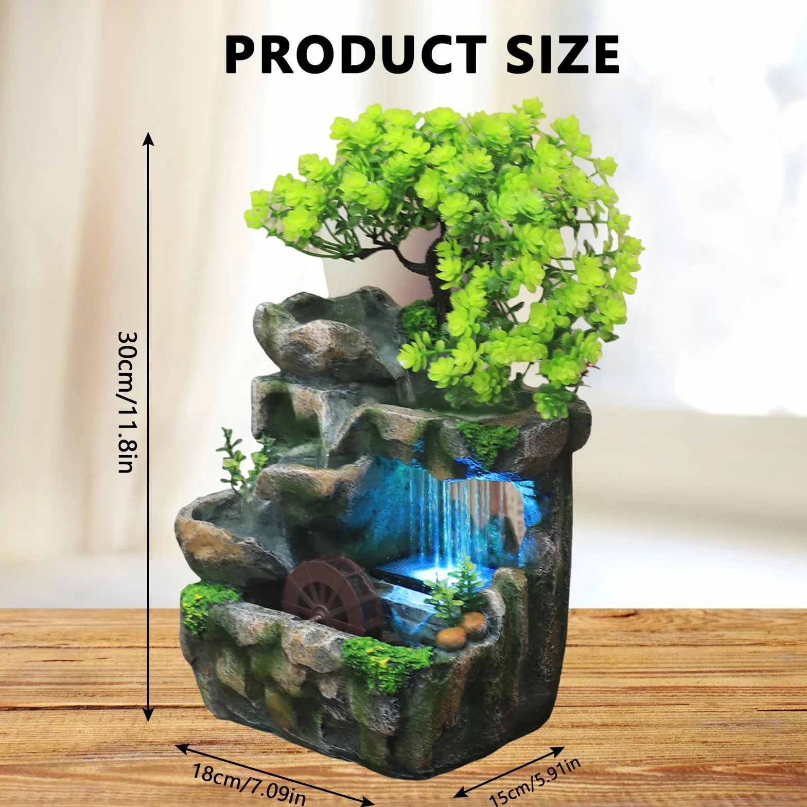 Fontanna Stołowa LED Feng Shui 15x18x30 cm Oczyszcza Powietrze