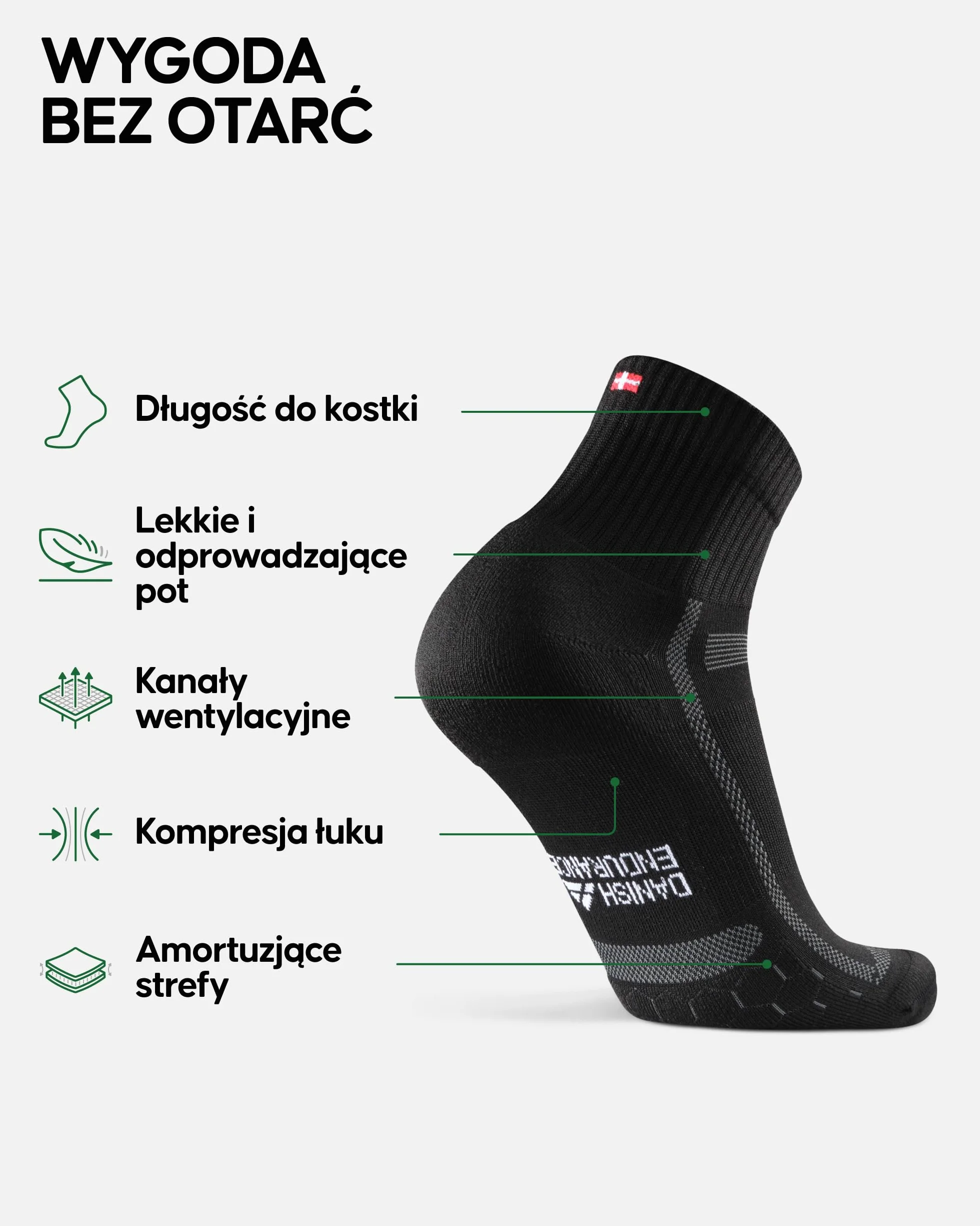 DANISH ENDURANCE Amortyzowane Skarpety do Biegania na Długie Dystanse, Przeciw Pęcherzom i Oddychające, do Kostki, dla Mężczyzn i Kobiet, 3-Pak