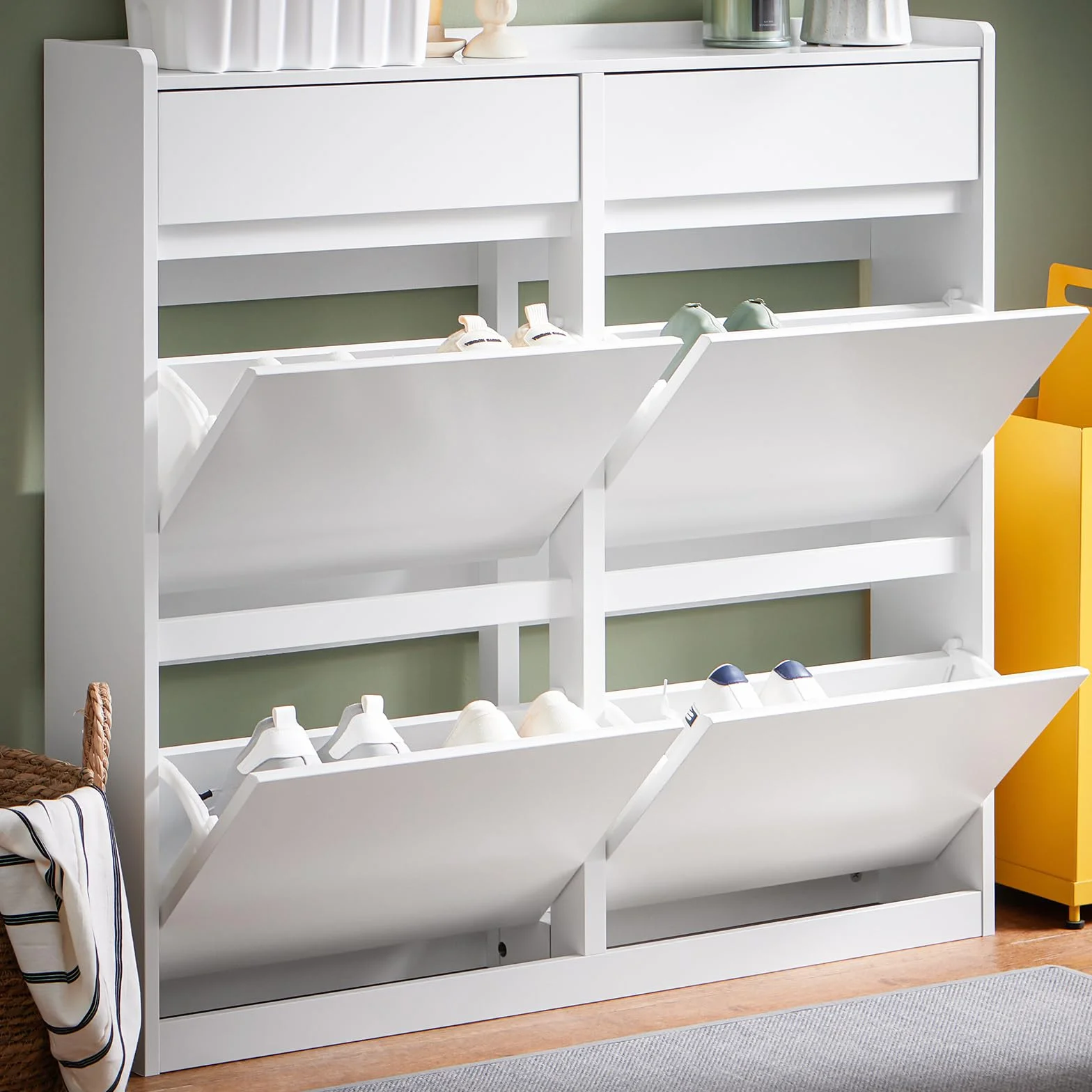 SoBuy FSR169-W szafka uchylna na buty 4 półki biała 98x95x19 cm