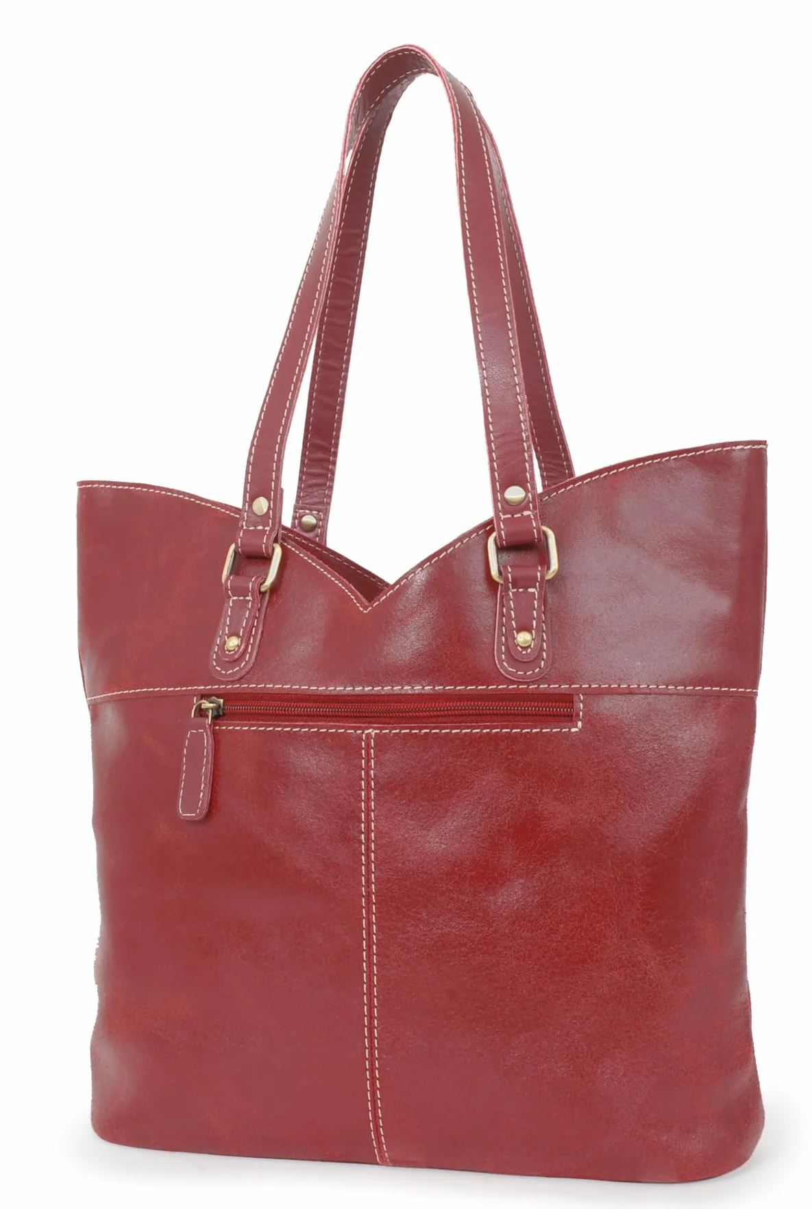 Catwalk Collection Handbags - Damska Duża Torba Typu Tote - Torebka Rozkloszowana na Ramię - Postarzana Skóra - Abigail