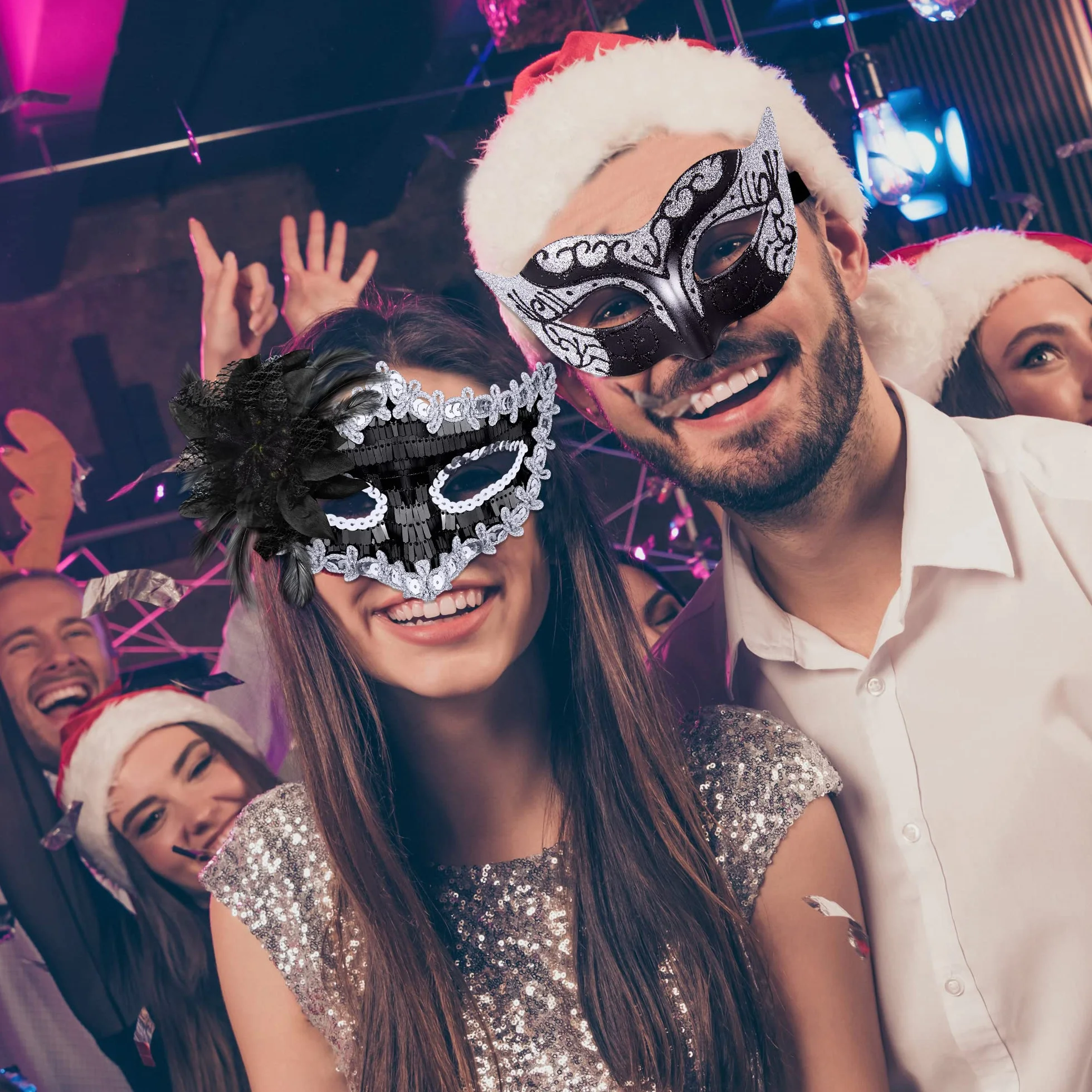 Maska wenecka maskarada czarna i srebrna na Halloween karnawał 2 sztuki