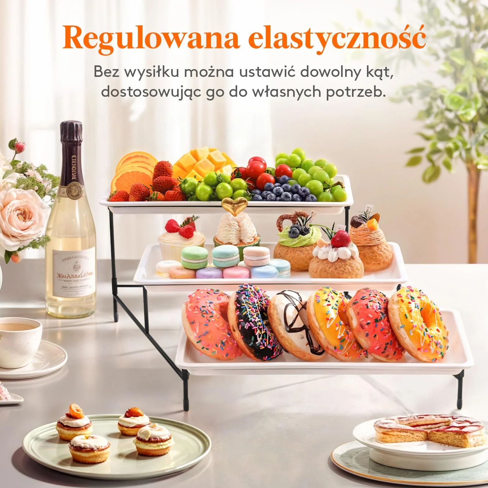 Lifewit 3-poziomowa taca do serwowania na przyjęcia, 36 × 17 cm tace do żywności, tace wielokrotnego użytku ze składanym stabilnym metalowym stojakiem na warzywa, owoce, ciastka, deser, czarny