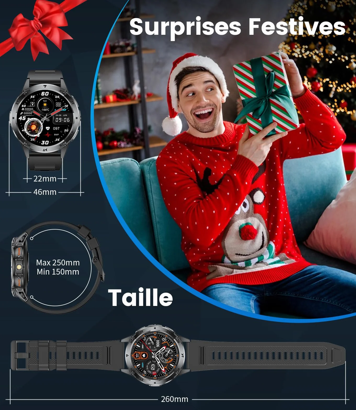 LIGE Smartwatch męski 1,43" AMOLED ekran dotykowy / akumulator 530 mAh zegarek sportowy męski z latarką/110+ trybów sportowych, wodoszczelność IP68, zegarek fitness z pulsometrem 24/7, monitor snu dla