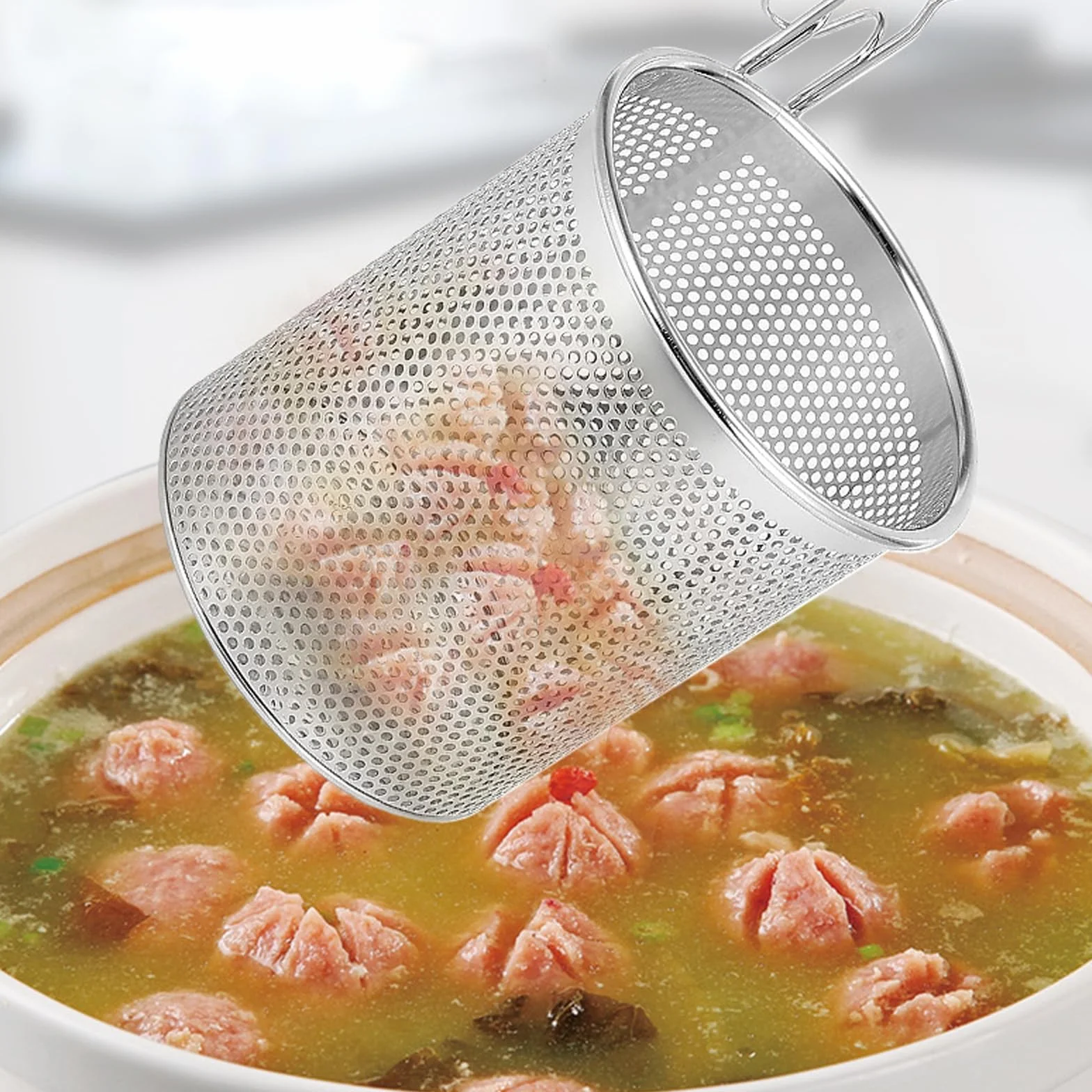 Sitko do makaronu ze stali nierdzewnej z drewnianym uchwytem 2 sztuki