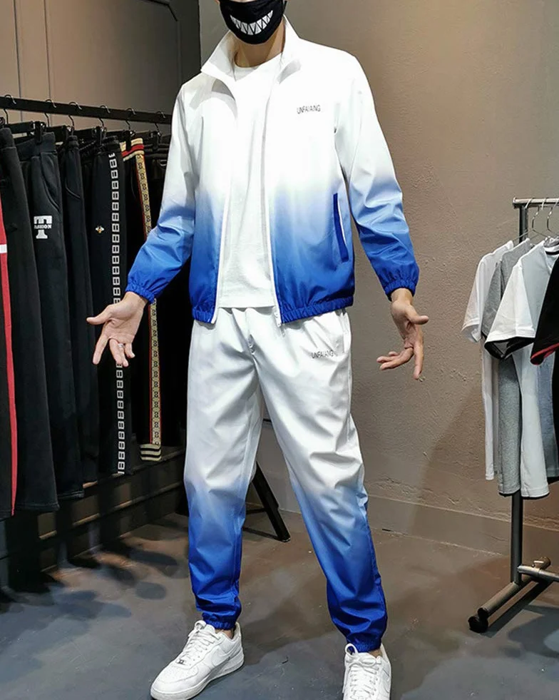 DaiHan Męski rozmiar plus, dwie sztuki, dres treningowy, dres fitness, luźny zestaw z długim rękawem, zamek błyskawiczny i spodnie do biegania, odzież sportowa.