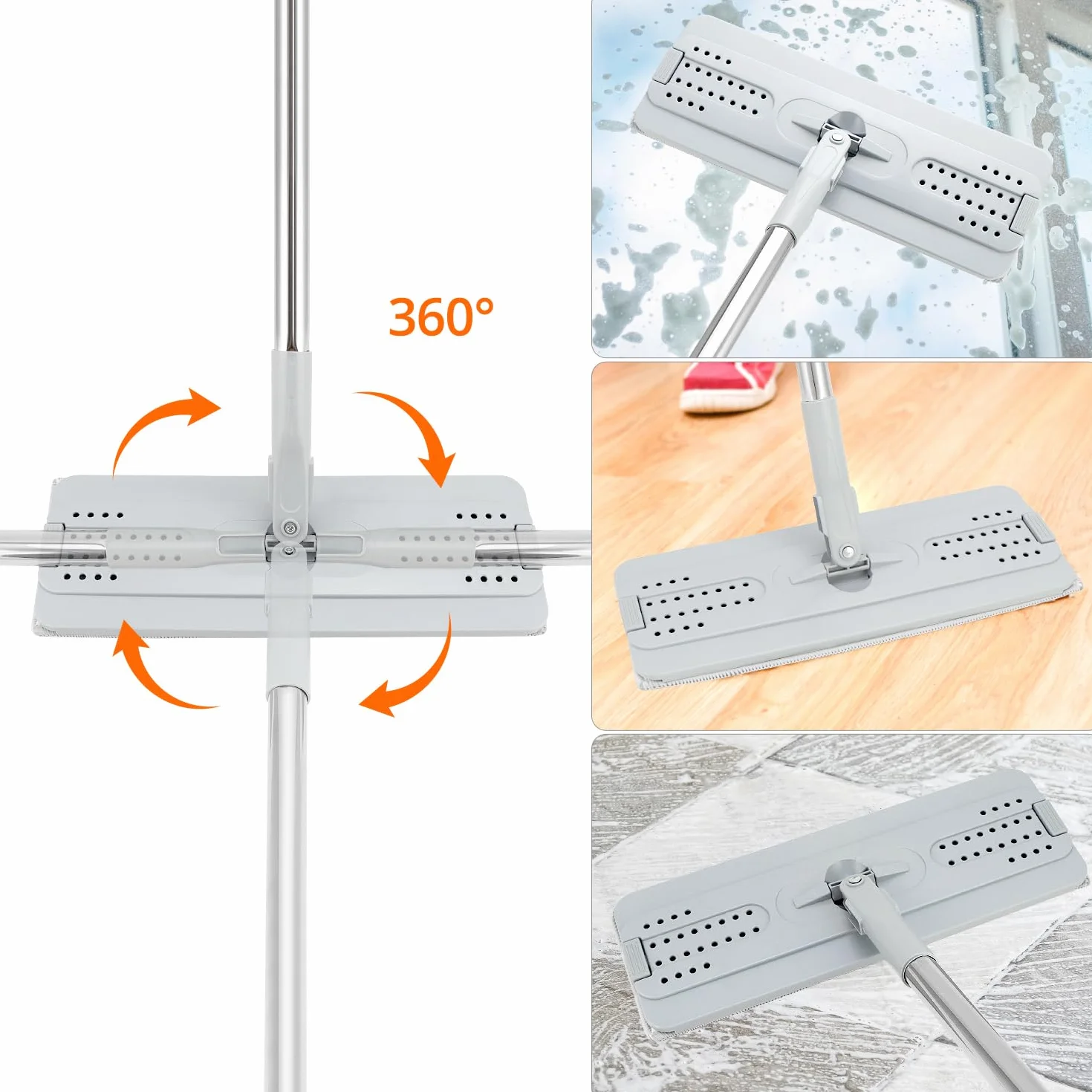 QWORK® Zestaw mopa i wiadra, wielofunkcyjny system czyszczący dwukomorowy, z 10 podkładkami z mikrofibry i uchwytem o długości 120 cm