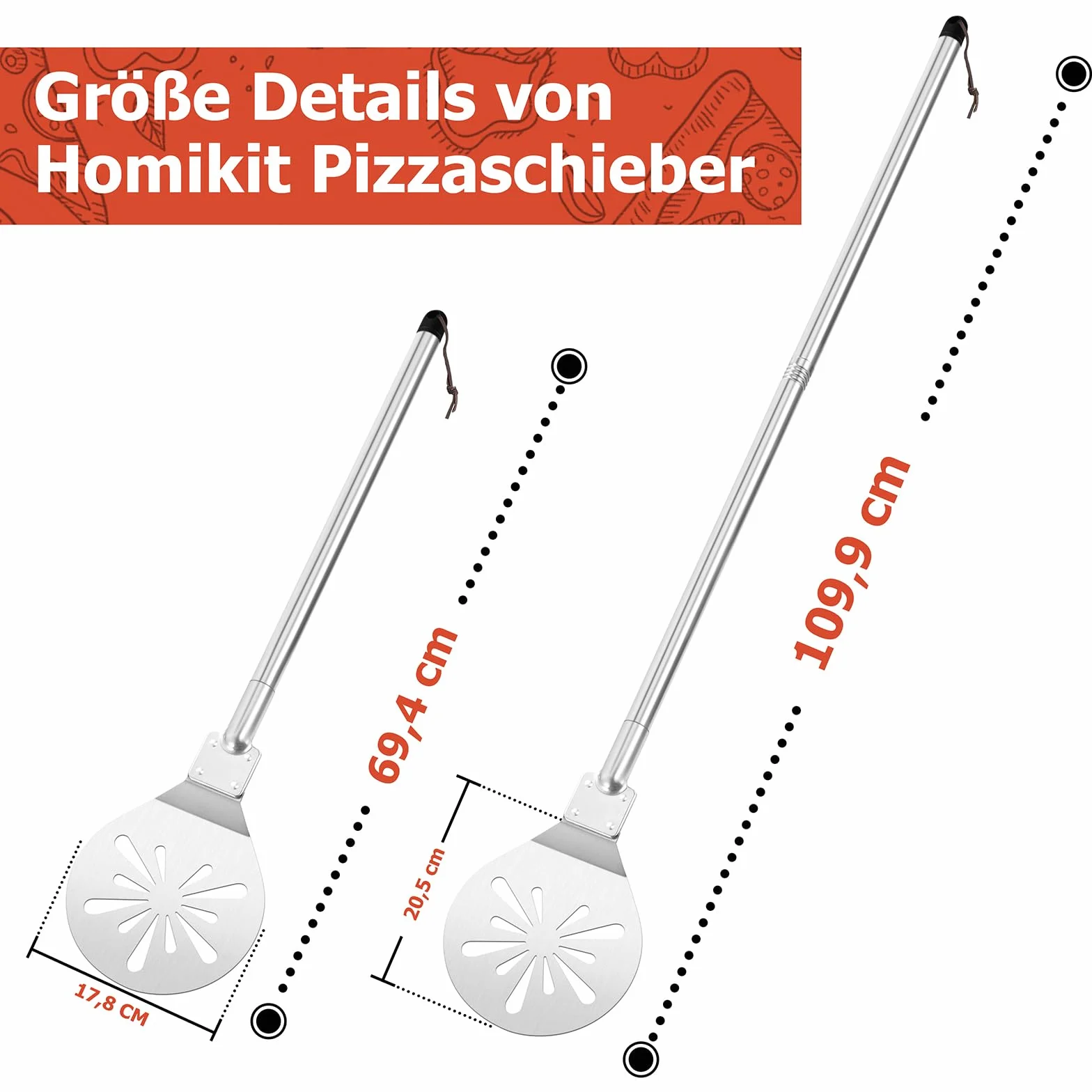 Homikit Perforowana Łopatka do Pizzy ze Stali Nierdzewnej 17,8 x 20,5 x 107 cm