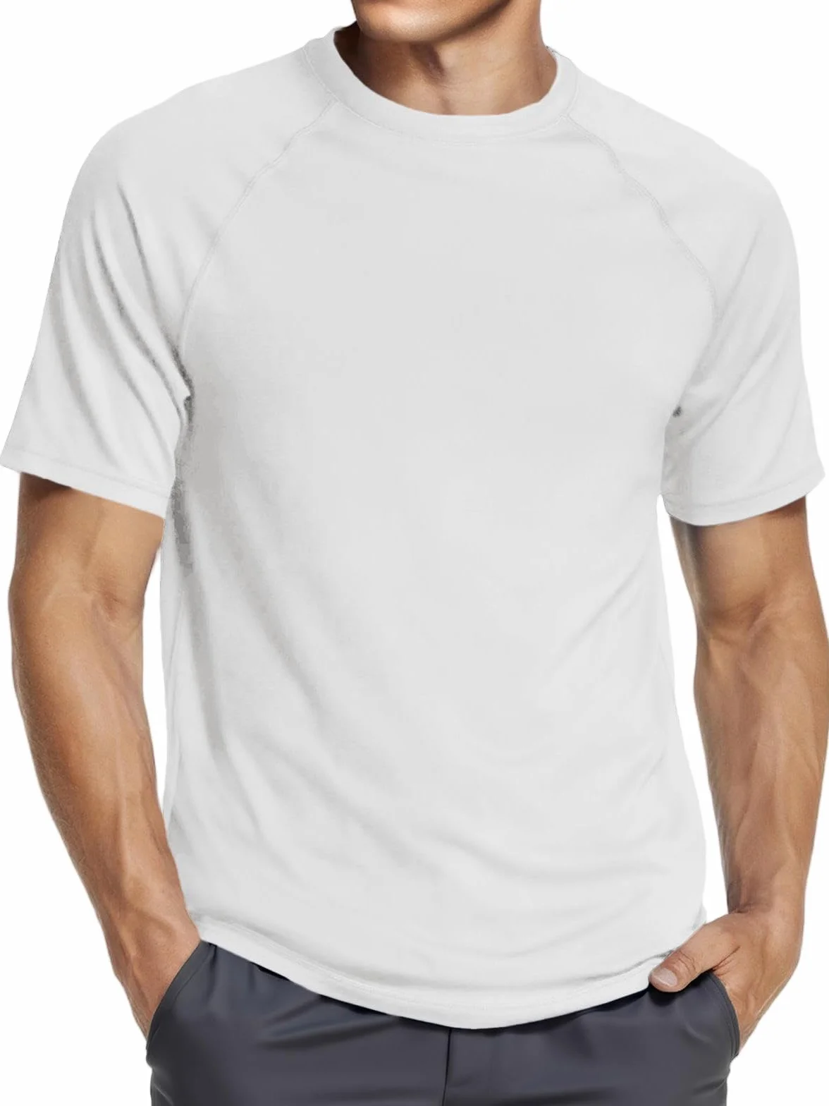 Runcati Sportowy T-shirt męski z krótkim rękawem, okrągły dekolt, na lato, szybkoschnący, do fitnessu, na siłownię, koszulka sportowa, jednokolorowa, lekka koszulka rekreacyjna