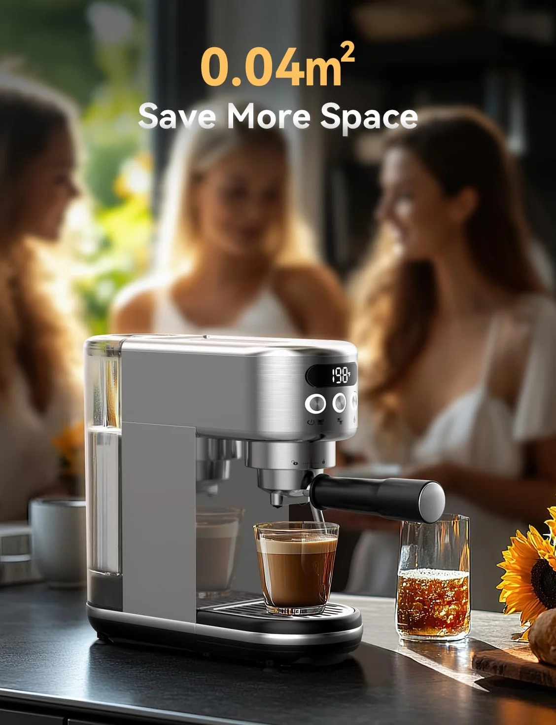 Ekspres do Kawy Neretva 20 Bar Super-Kompaktowy Stal Nierdzewna LED Spieniacz Mleka Espresso Cappuccino