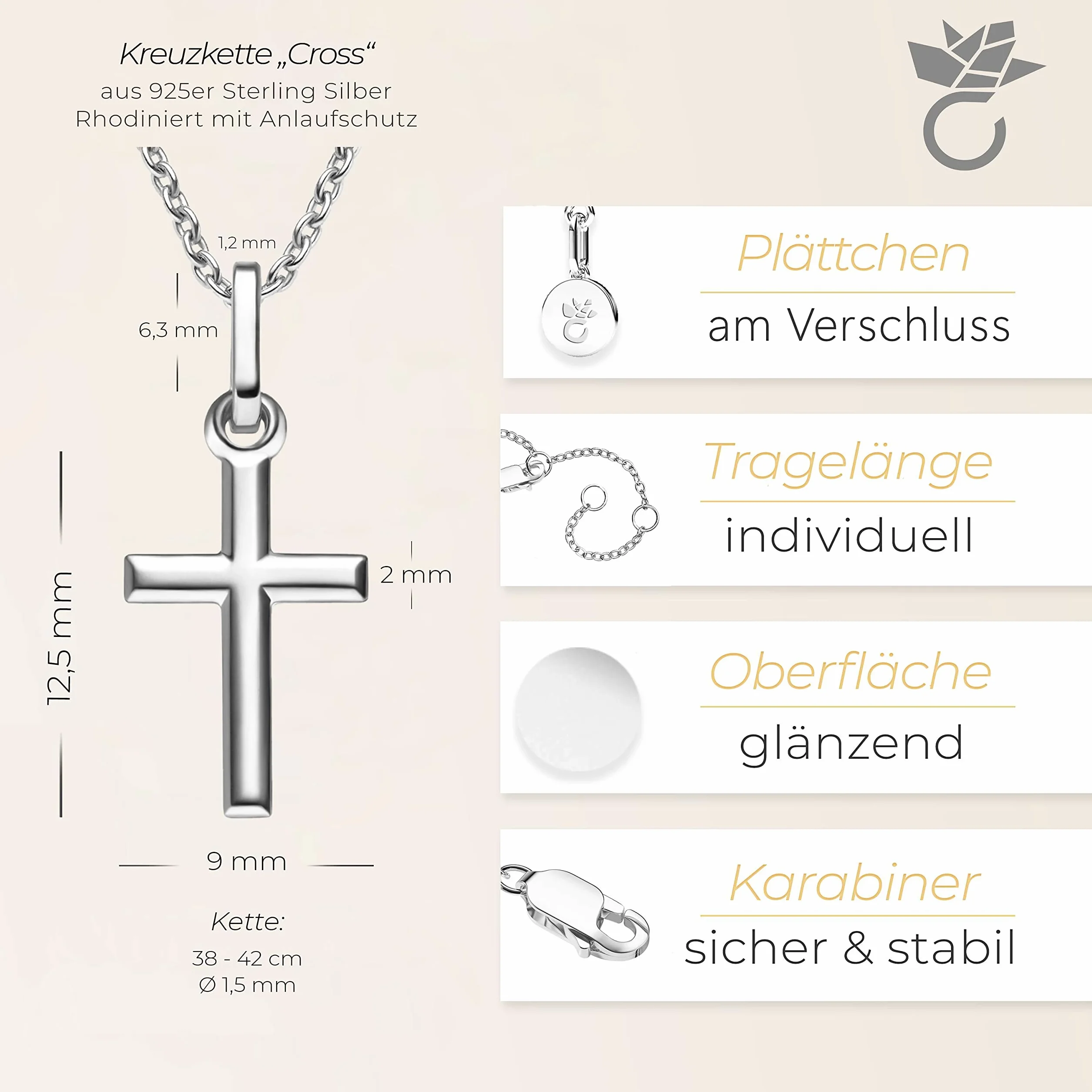 Amoonic Łańcuszek z krzyżykiem, prawdziwe srebro próby 925, wisiorek w kształcie krzyża, biżuteria dla dzieci, prezent na pierwszą komunię, chrzest, bierzmowanie, narodziny chrztu, srebrny łańcuszek z