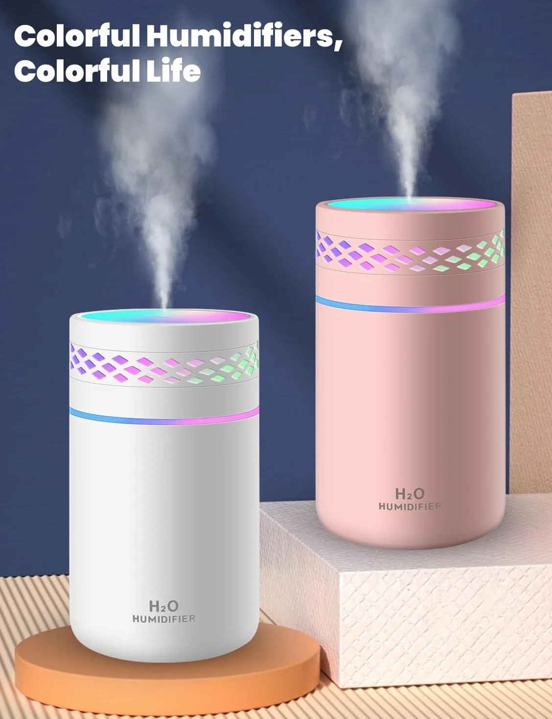 Mini nawilżacz powietrza 260 ml ultradźwiękowy cichy z nocnym światłem i automatycznym wyłączaniem biały