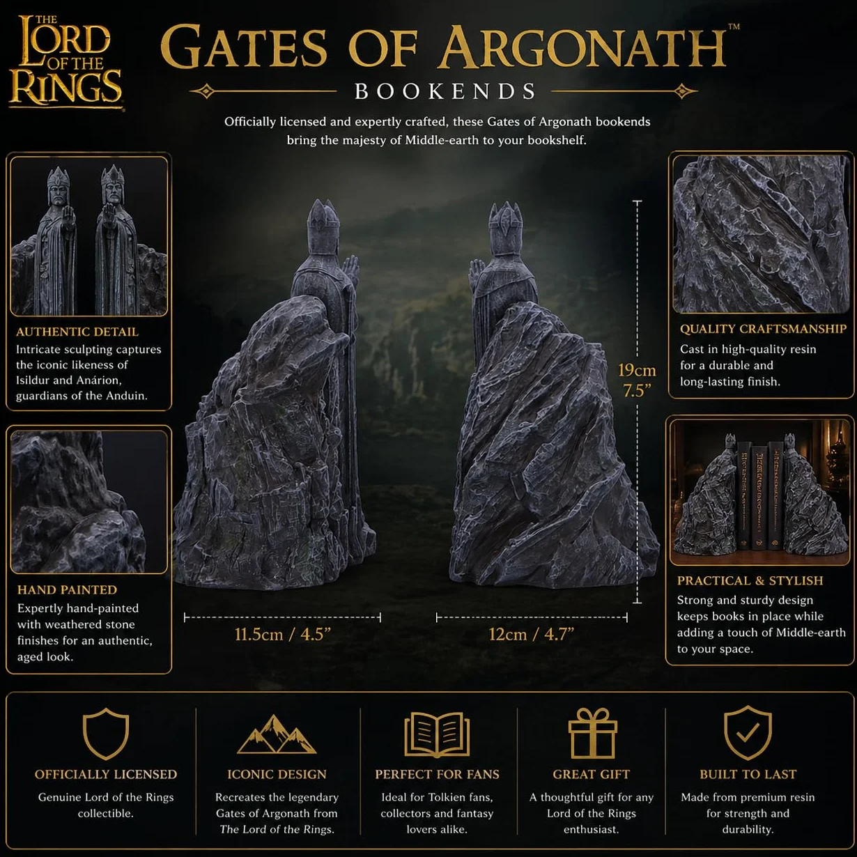 Nemesis Now Władca Pierścieni Gates of Argonath podpórki do książek 19 cm żywica szary