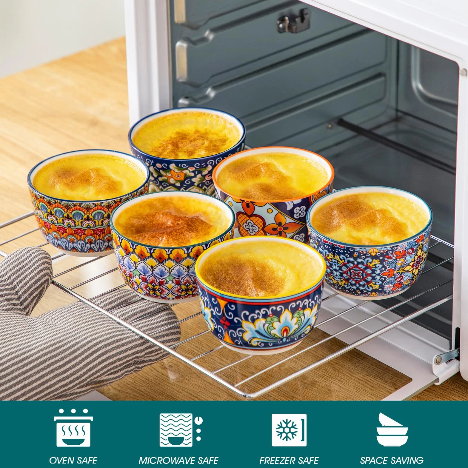 Vancasso Krem Brulee miseczki 240ml, ceramiczne foremki do sufleta, zestaw 6 odpornych na piekarnik