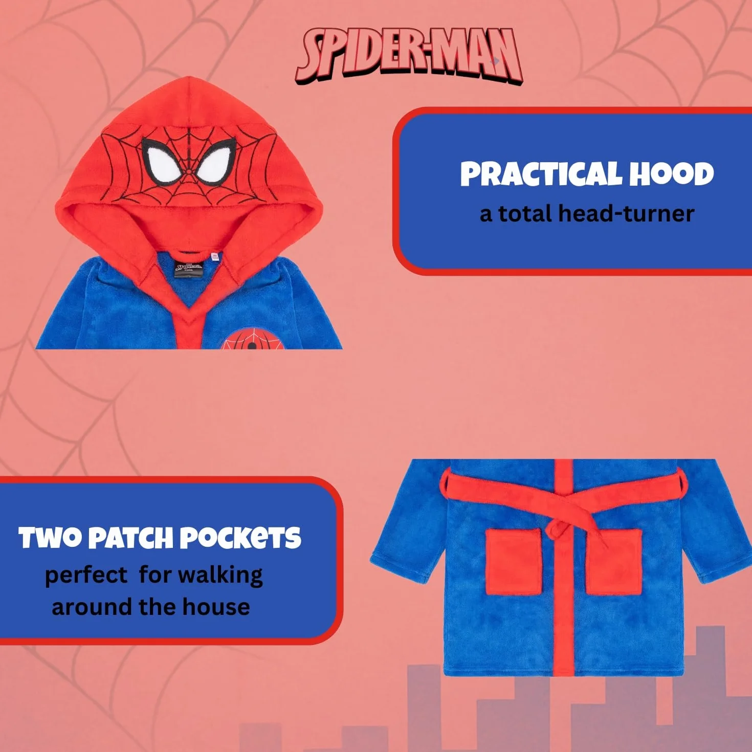 Spiderman Szlafrok dziecięcy z polaru, Spidermann, szlafrok z kapturem