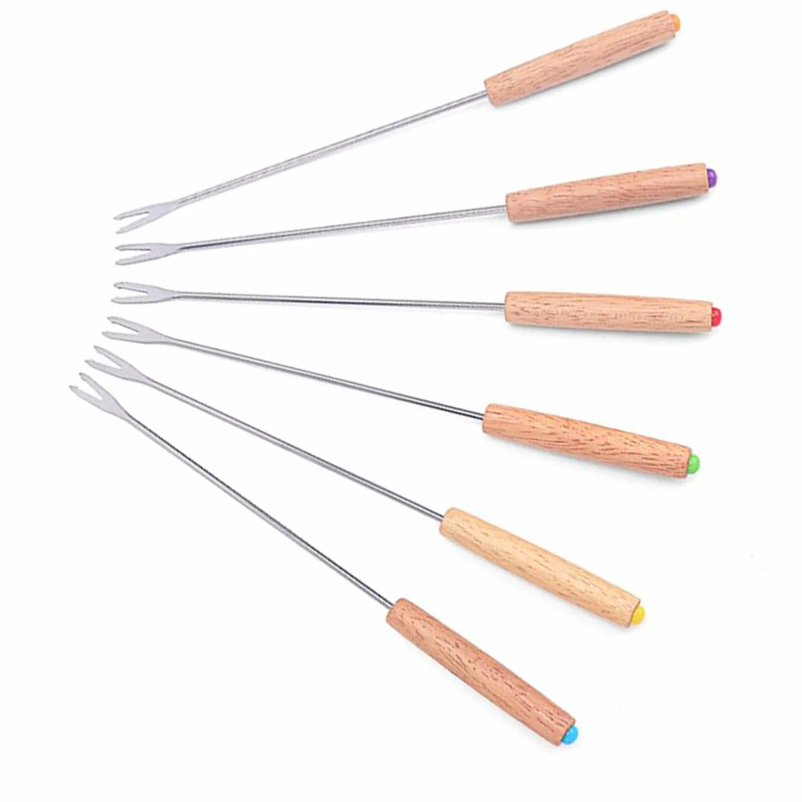 Widelce do fondue ze stali nierdzewnej 24 cm drewno dębowe