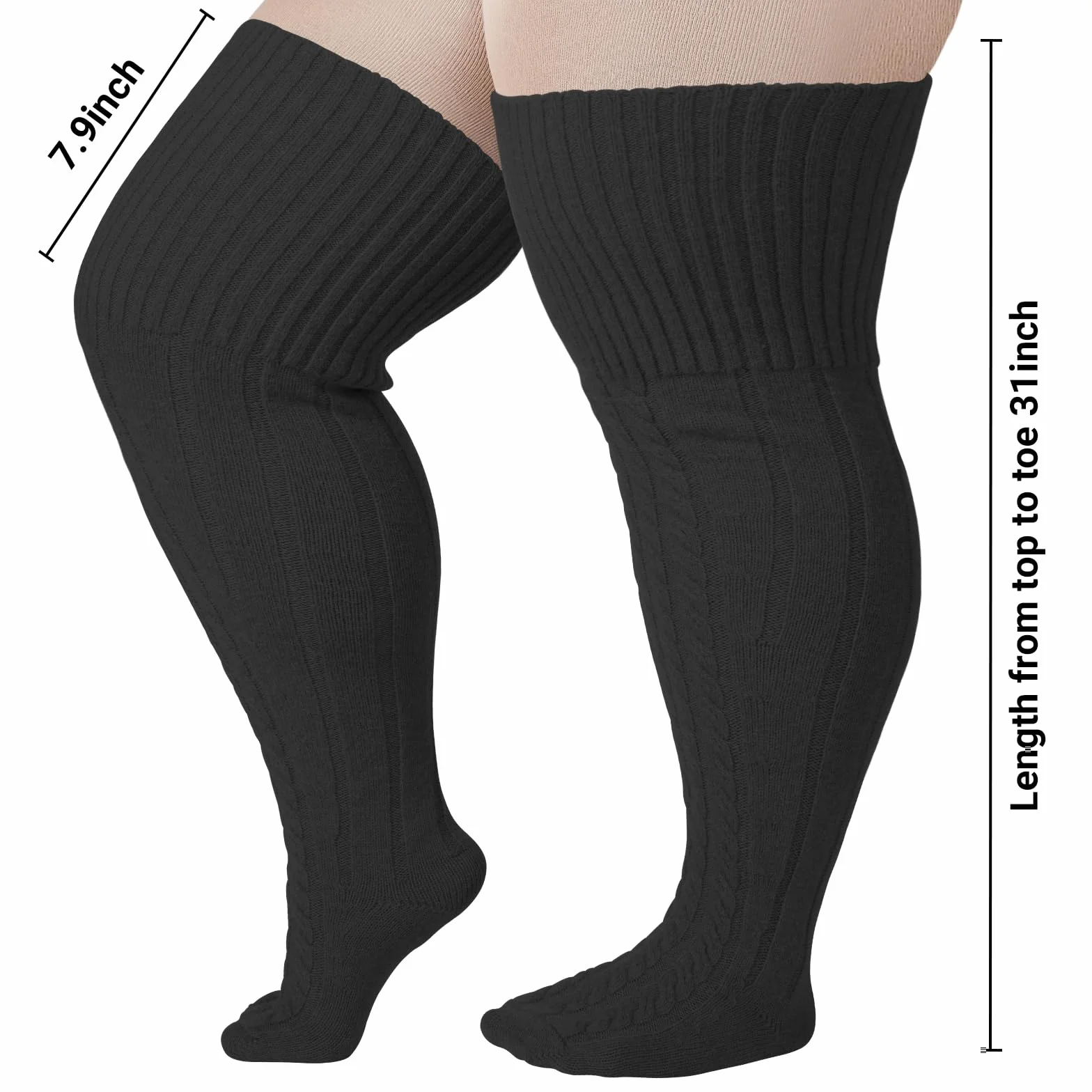 Damskie wysokie skarpety wełniane na uda, grube, bardzo długie, ciepłe dzianinowe, za kolano, ocieplacze na nogi