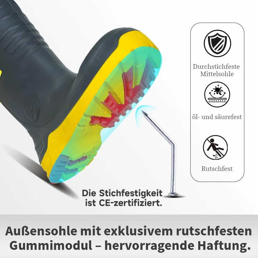 S5 buty ochronne dla mężczyzn – gumowe buty PU ze stalowym noskiem i ochroną przed przebiciem, odporne na kwasy i oleje, wodoodporne, antypoślizgowe do budownictwa i rolnictwa, z