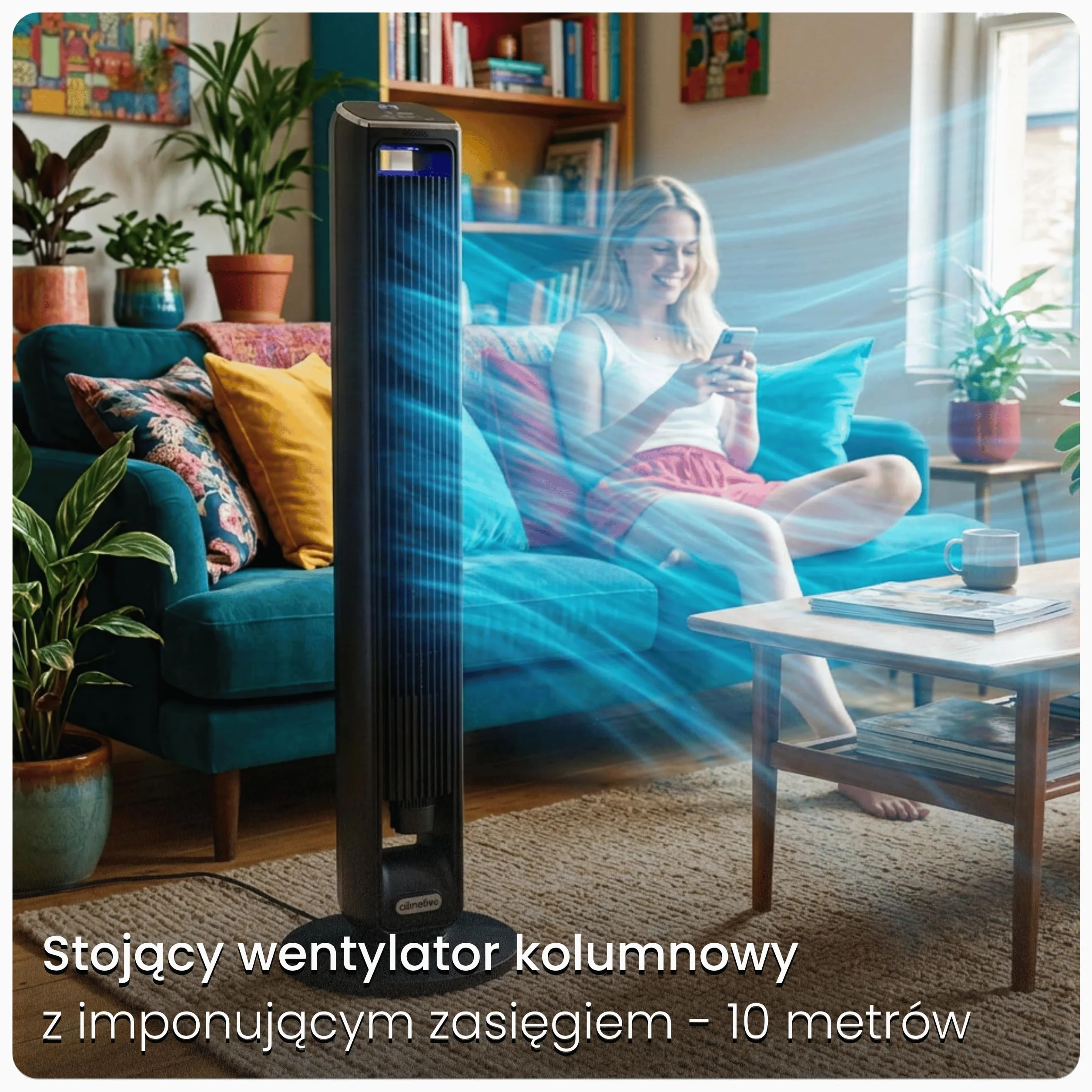 Wentylator kolumnowy 107cm WiFi Tuya Jonizacja Timer 15h Oscylacja 90° Pilot LED
