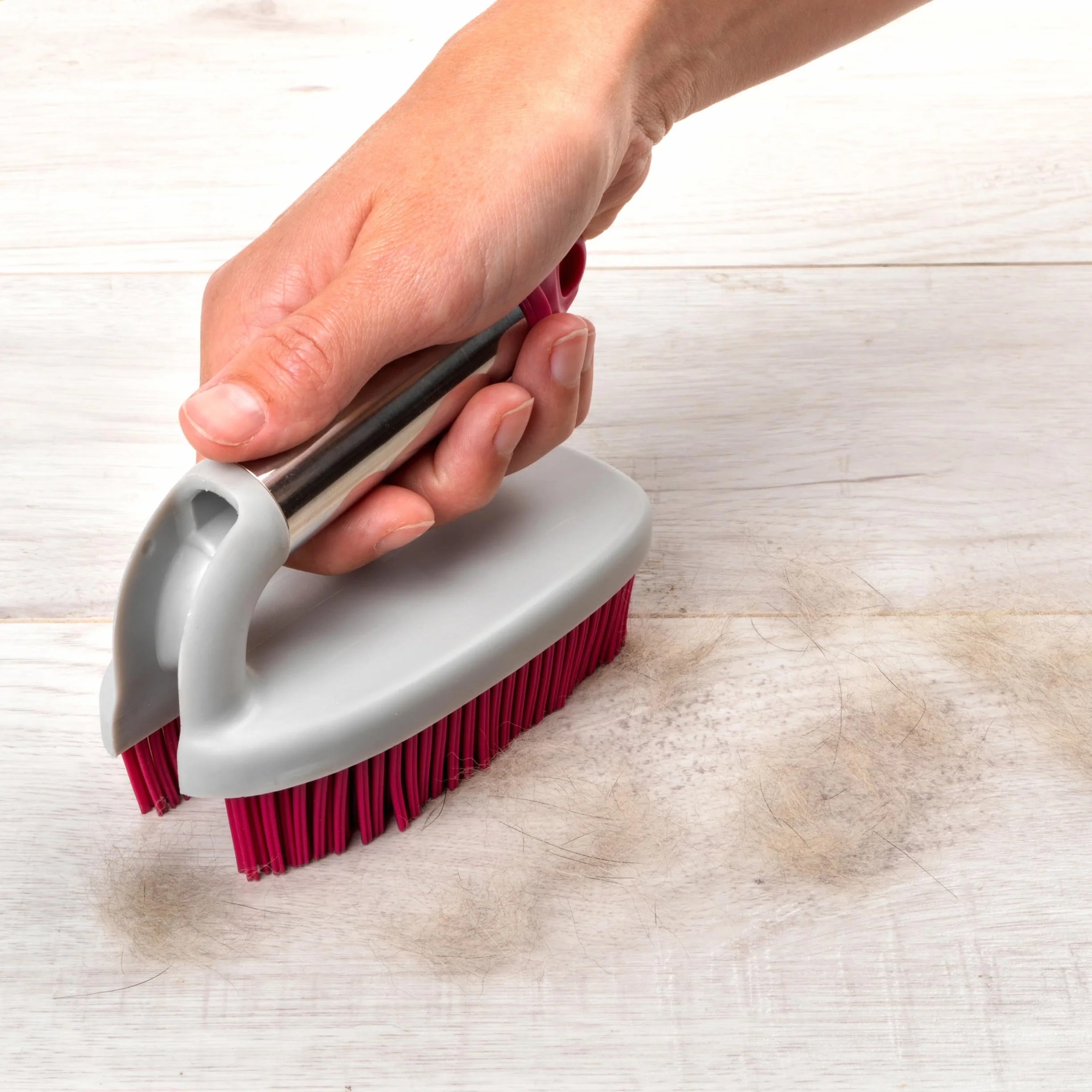 Kleeneze KL078957EU7 2 in 1 Rubber Head Scrubbing Brush, Carry Handle for Easy Use, Cleans Dishes/Pots Quickly, Pink/Grey