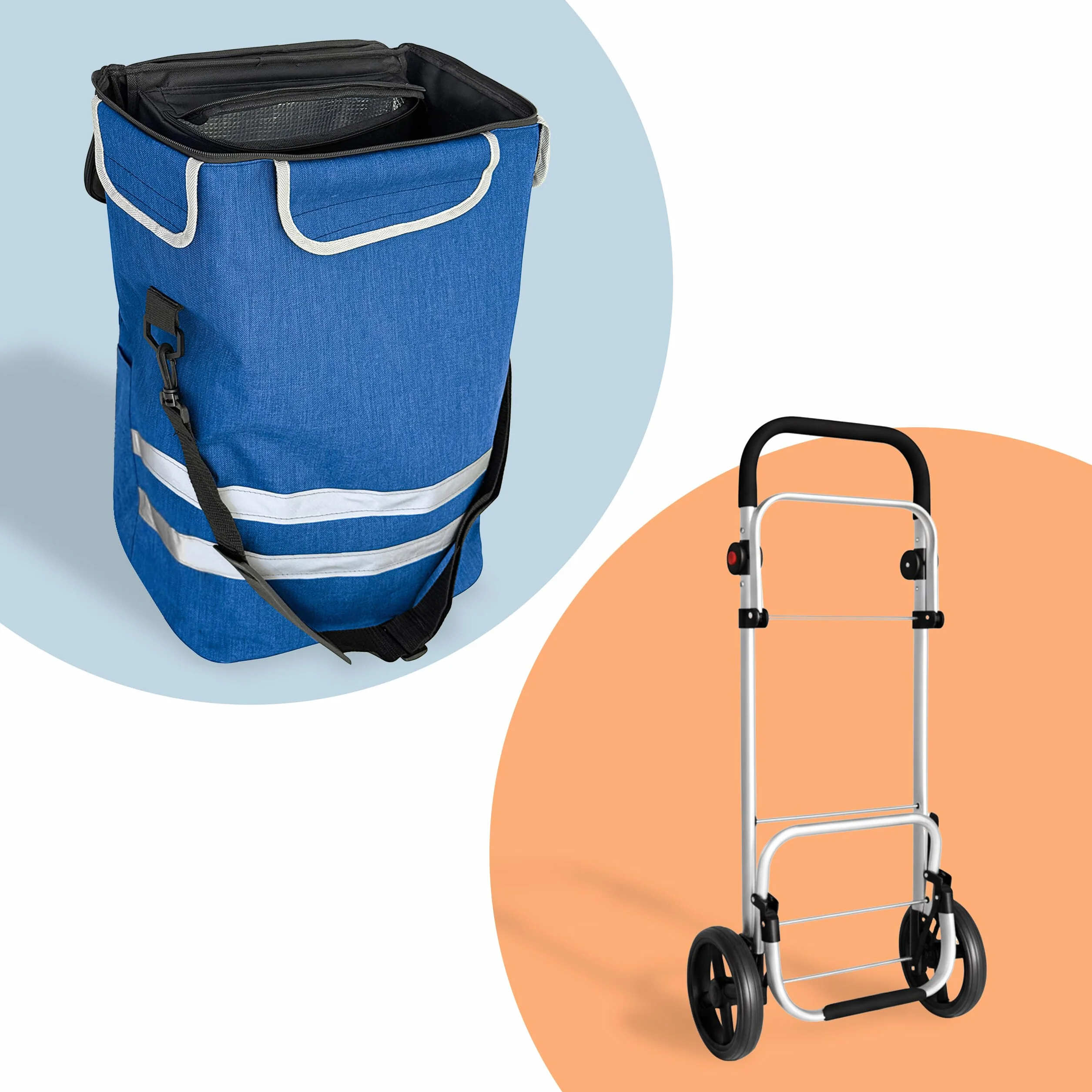 Relaxdays Wózek na zakupy, 2 duże koła, komora chłodząca, zdejmowana torba, 45 l, do 35 kg, składany wózek na zakupy, niebieski