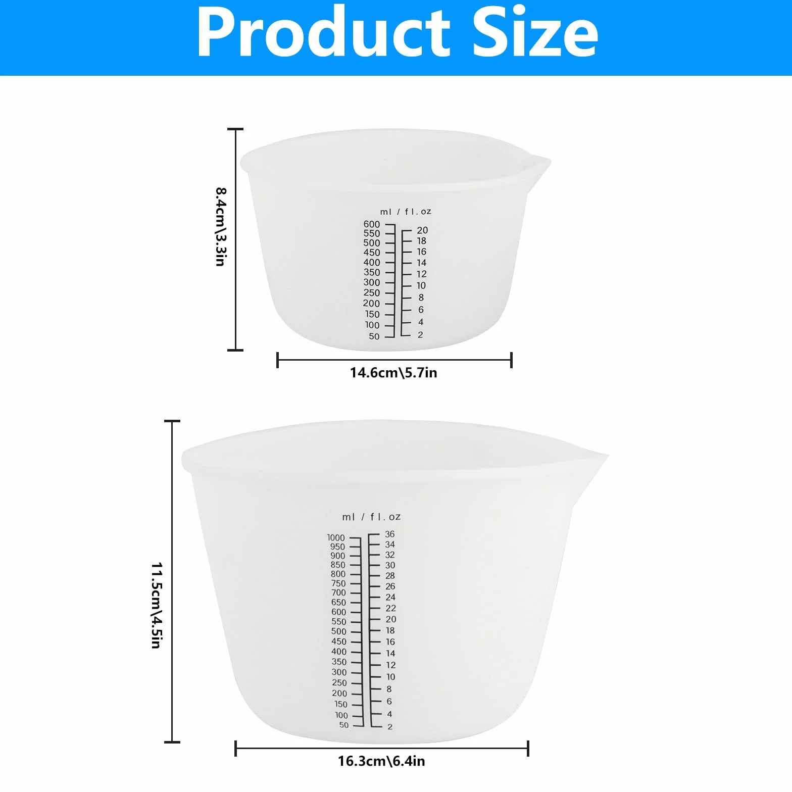 Silikonowe kubki pomiarowe 600 ml 1000 ml do żywicy epoksydowej 2 szt