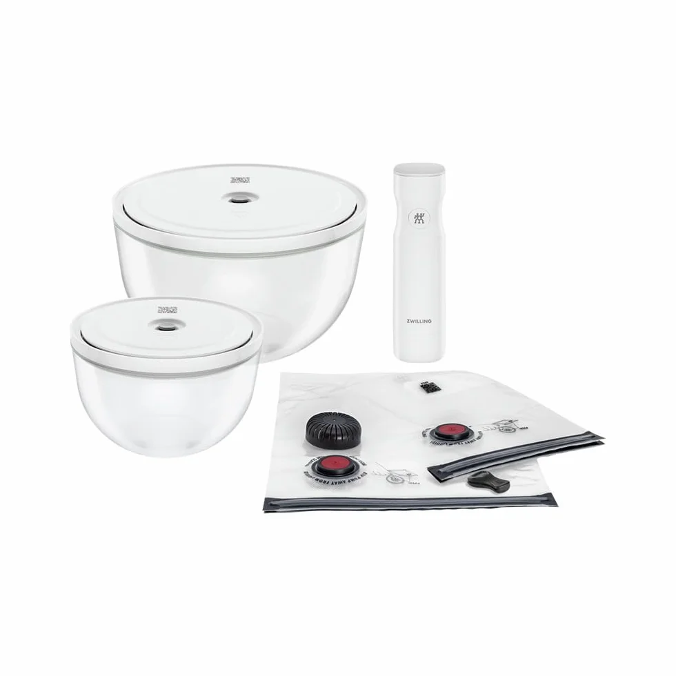 ZWILLING Fresh & Save BOWLS zestaw startowy próżniowy, 9-częściowy, szklana miska M-18 cm, L-24 cm, worek, pompka