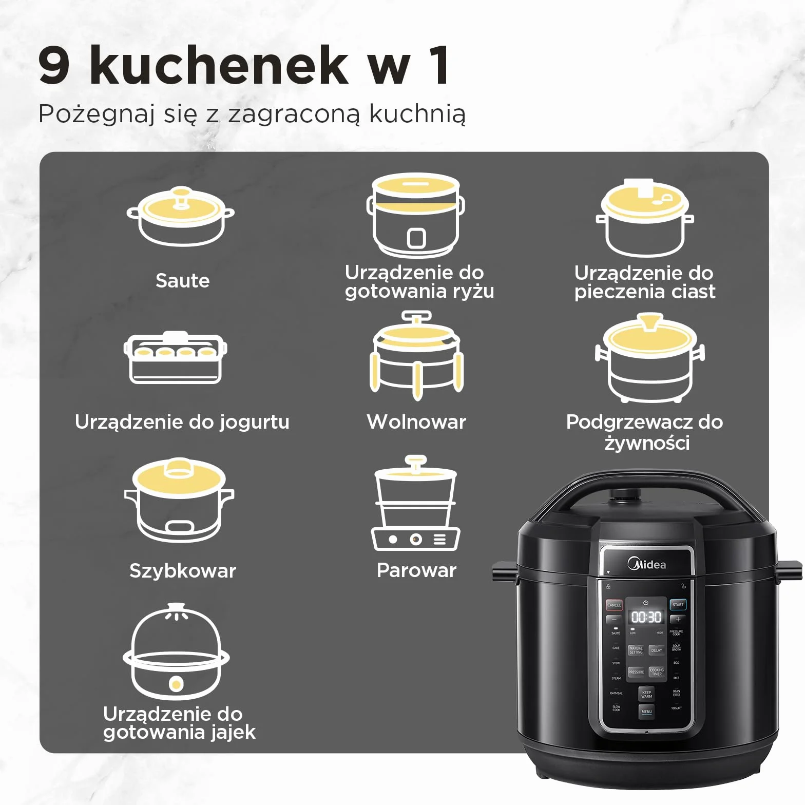 Midea Szybkowar Elektryczny 9w1 12 Ustawień Stal Nierdzewna 8 Litrów