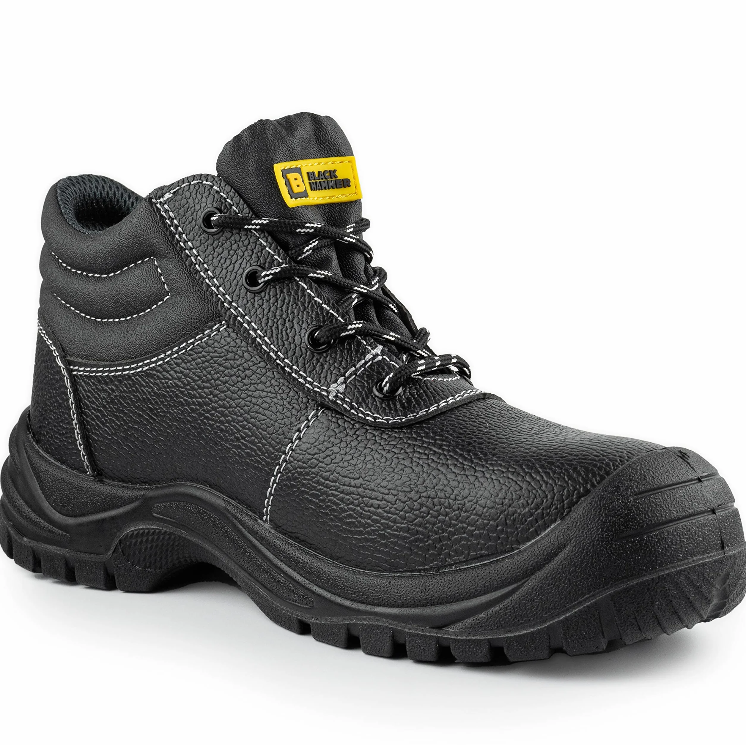 Męskie Buty Ochronne Buty Robocze Skórzane Stalowy Nosek Lekkie Obuwie S3 SRC Black Hammer 1400 Czarne