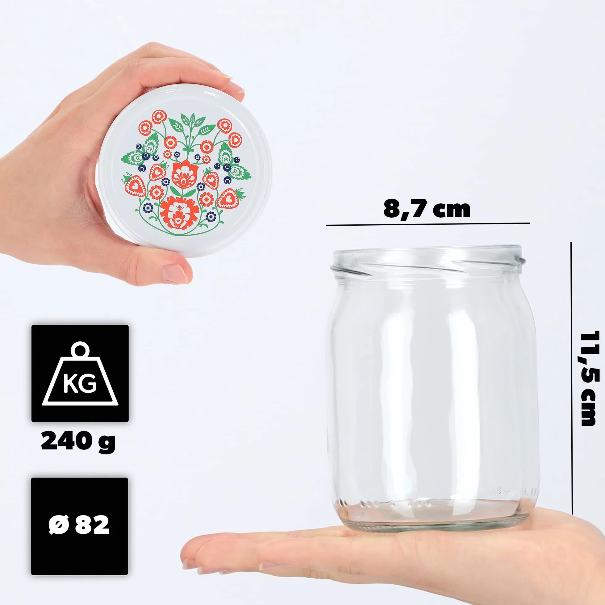 KADAX Szklane słoiki 540 ml, z hermetycznymi pokrywkami, do przechowywania domowych dżemów, miodu, marynat i kapusty kiszonej (folklor, zestaw 16 szt.)