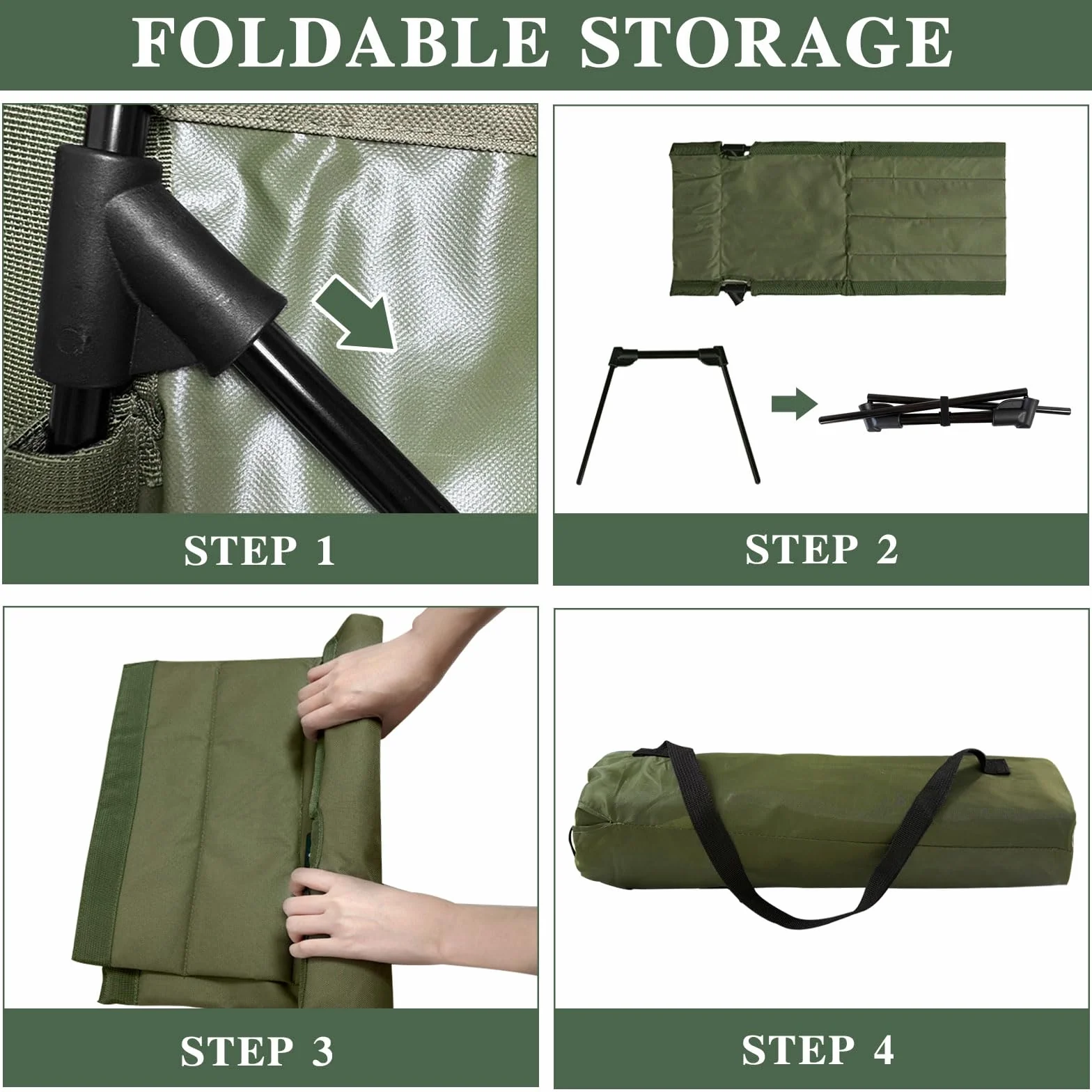 Składane Krzesło Plażowe Outdoor Army Green z Oparciem, Lekkie na Kemping