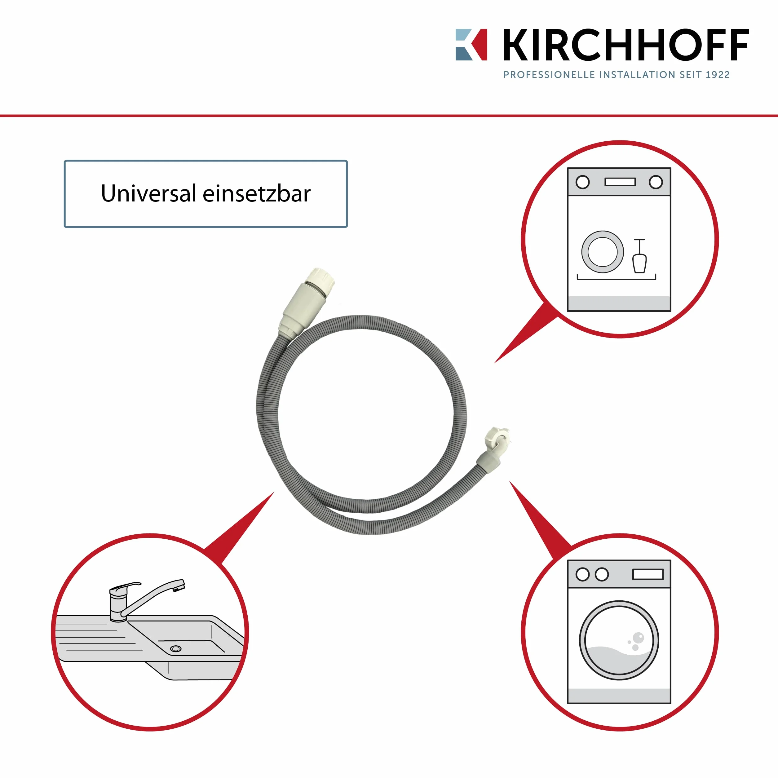 KIRCHHOFF Wąż do Pralki lub Zmywarki 1,5 m - Doprowadzający 3/4" x 3/4" IG z Aquastop