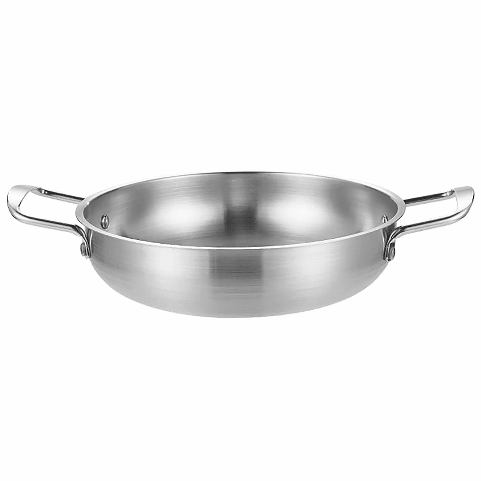 Ejoyous Patelnia do gotowania wok, 20 cm, ze stali nierdzewnej z podwójnym uchwytem, 1350 ml, patelnia z płaskim dnem, do gotowania owoców morza, smażonego ryżu, głębokiego mieszania (kolor srebrny)
