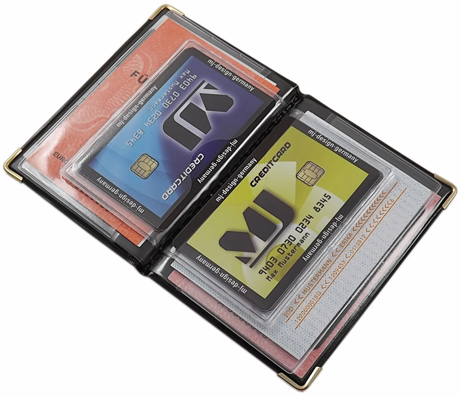 myledershop Etui na dowód osobisty i karty kredytowe z metalowymi narożnikami 10 kieszeni, Wzór 4 / czarny, standard size, Nowoczesny