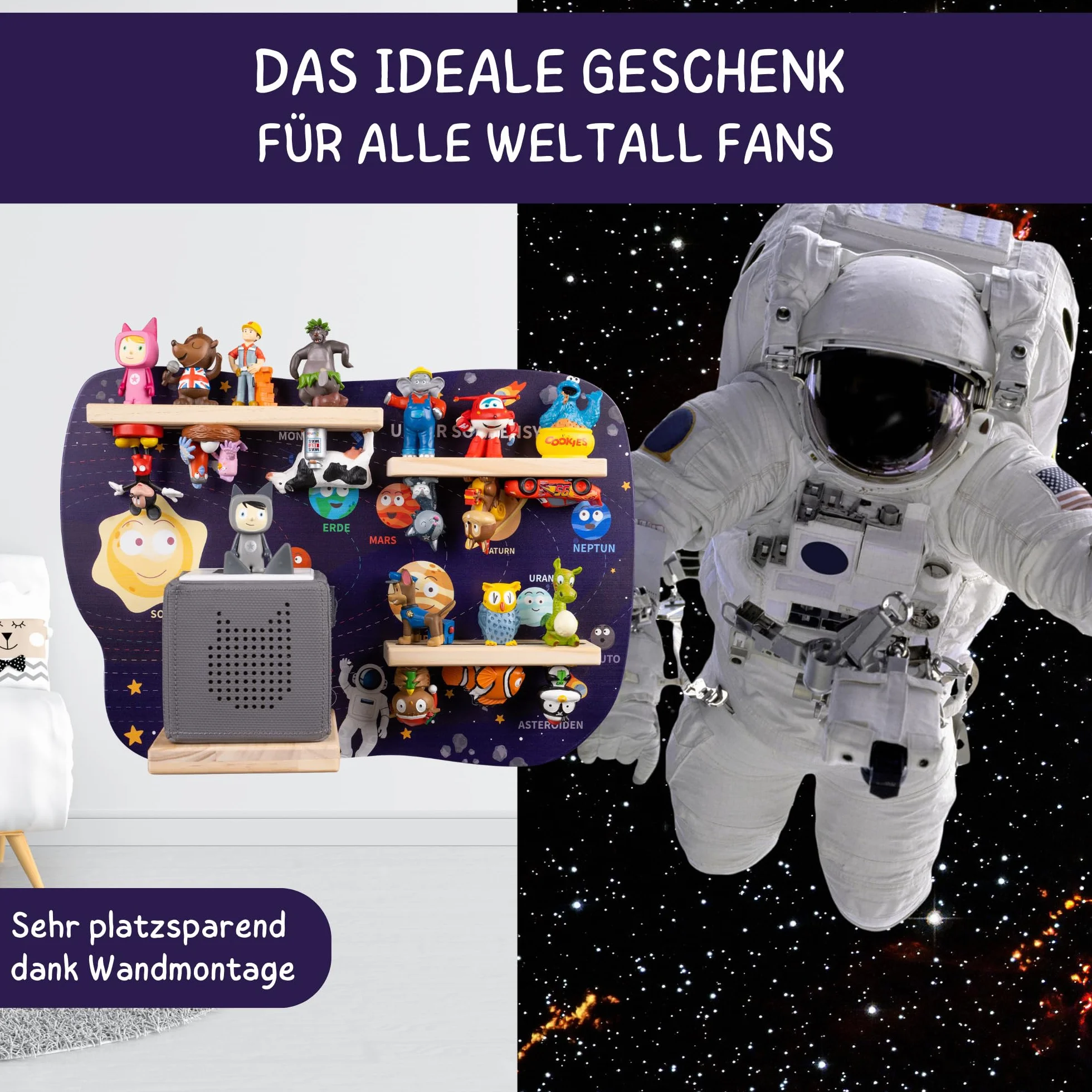 Bunnyboo Regał na Figurki Toniebox Astronauta na 32 Figurki