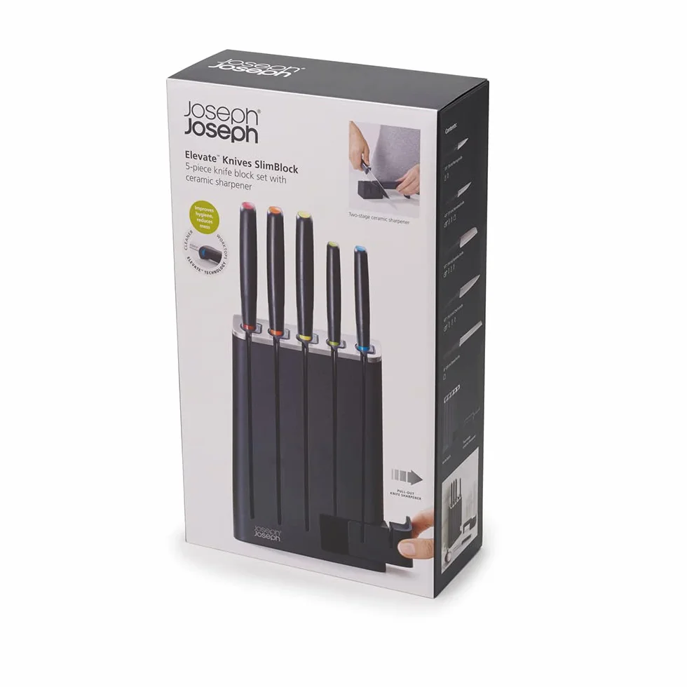 Joseph Joseph Elevate Knives SlimBlock 5-częściowy zestaw noży ze zdejmowaną szlifierką do noży – czarny
