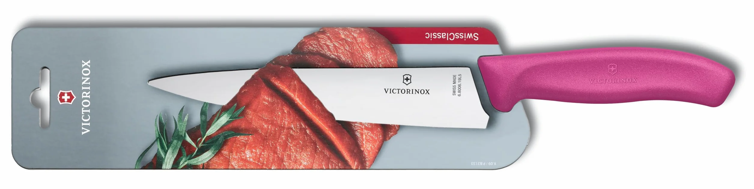 Victorinox, 6.8006.19L5B, Swiss Classic, Tranchiermesser, Extra scharfe Klinge, mit geradem Schliff, robuster Kunststoff-Griff, Pink, Made in Switzerland, Spülmaschinengeeignet