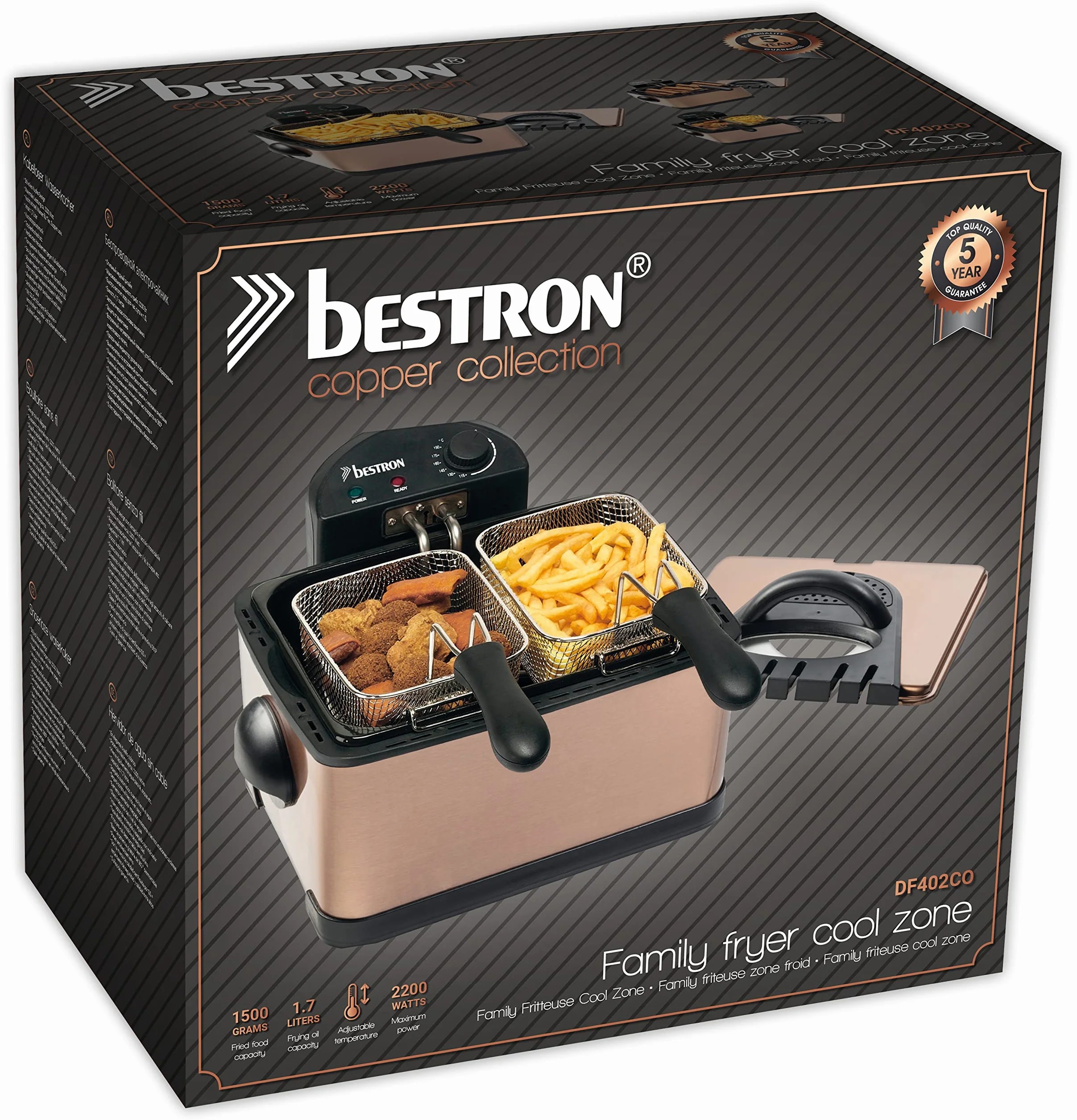 Bestron XL frytkownica olejowa 4 litry 2000 W stal nierdzewna z 3 koszami zimna strefa