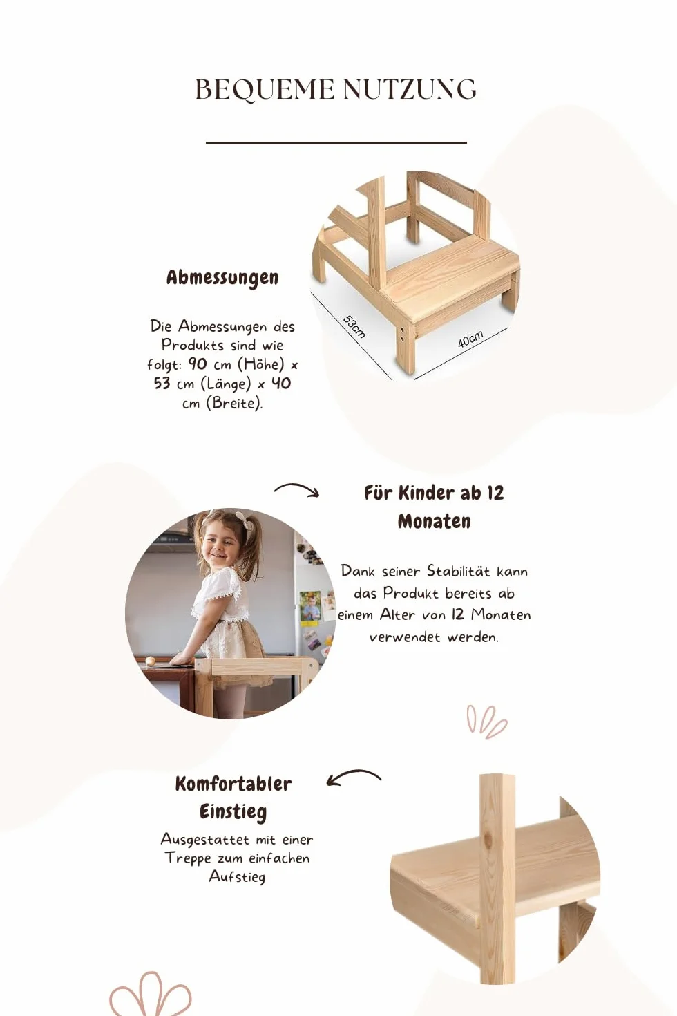 BESTFORM Wieża do nauki Montessori dla dzieci 3 poziomy regulacji K03